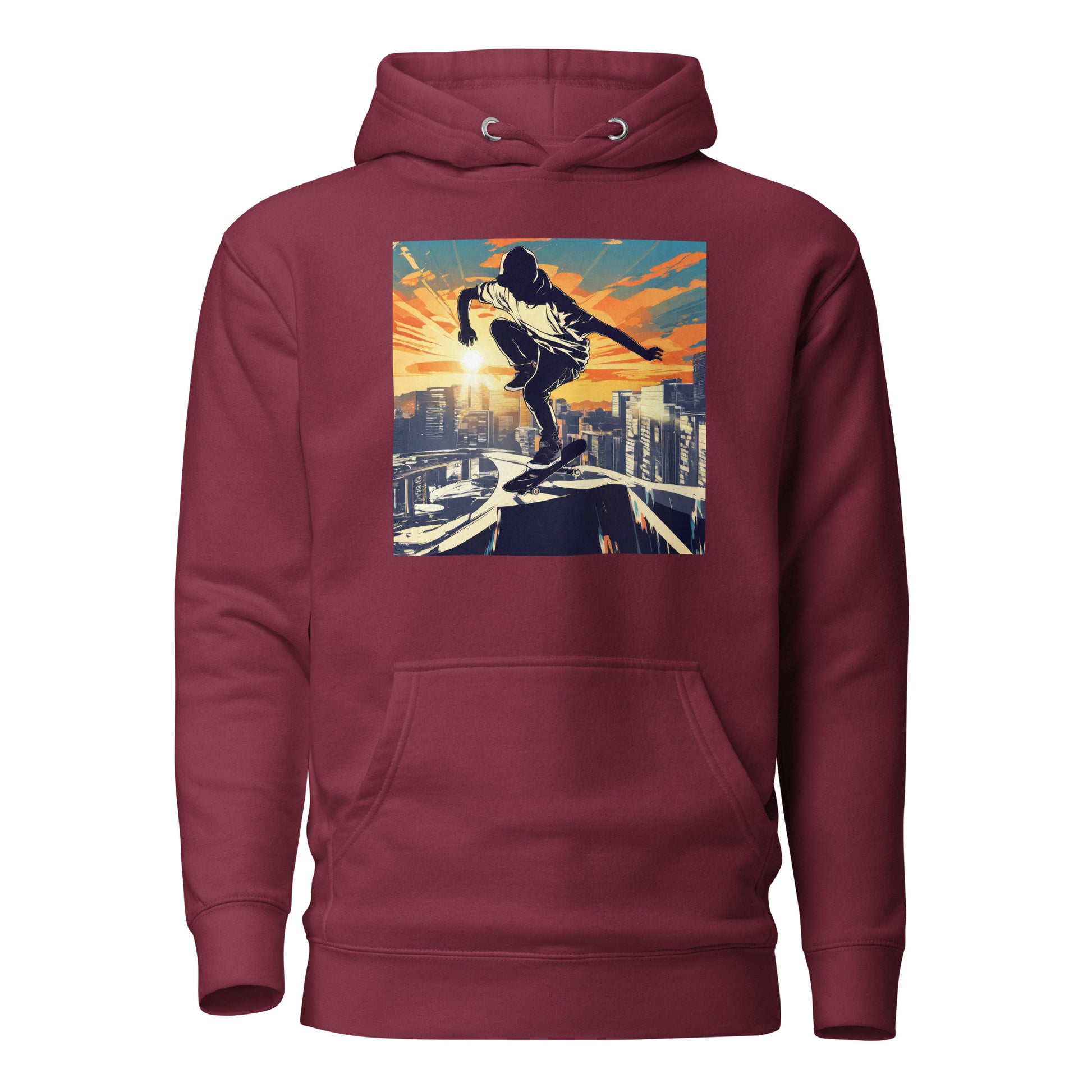 Skateboarding in the City Men's Graphic Hoodie Maroon