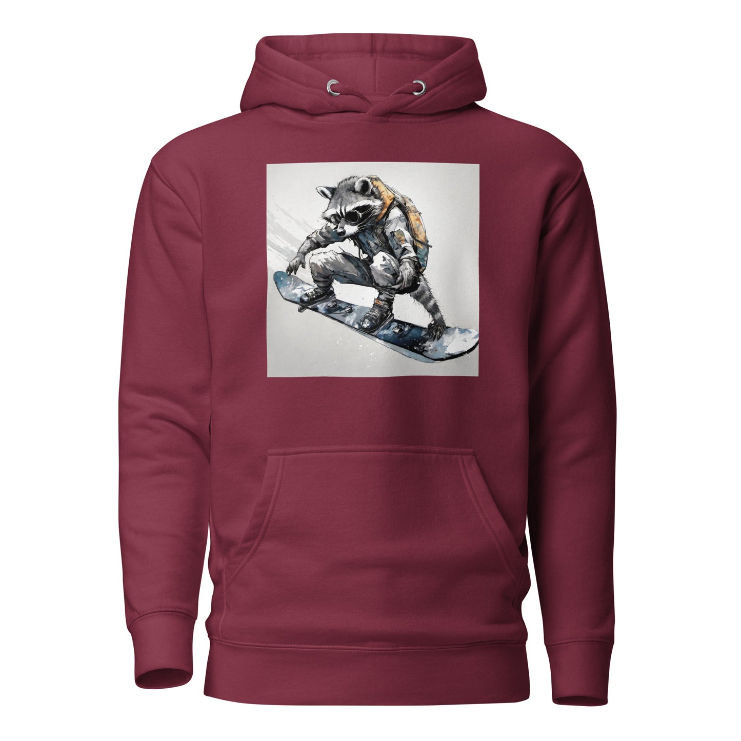 Raccoon Snowboarder Men's Winter Hoodie Maroon