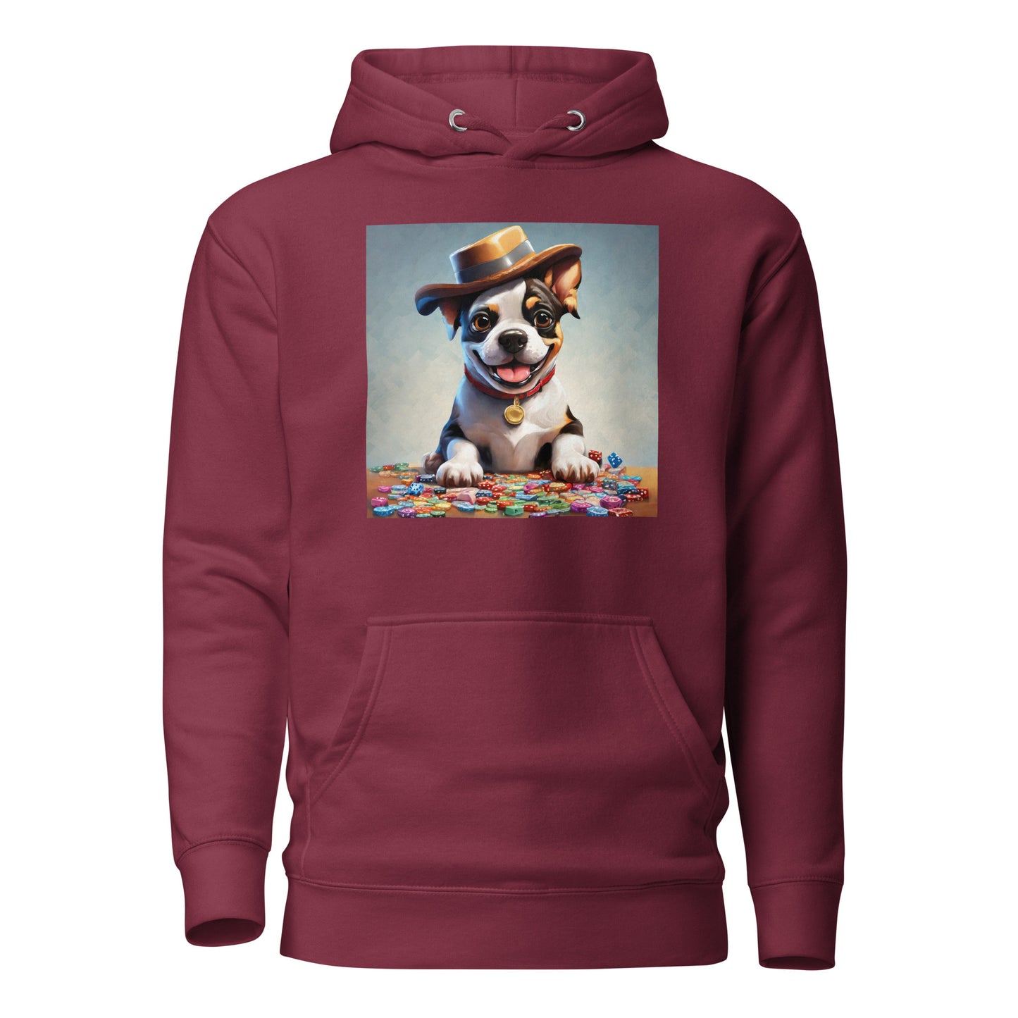 Lucky Dog Poker Night Men's Hoodie Maroon