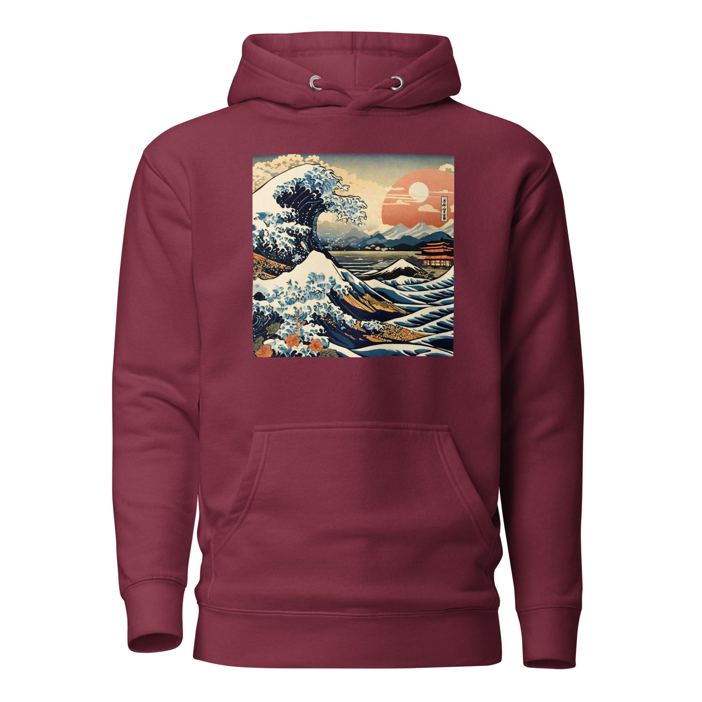 Ukiyo-e Wave Men's Hoodie Maroon