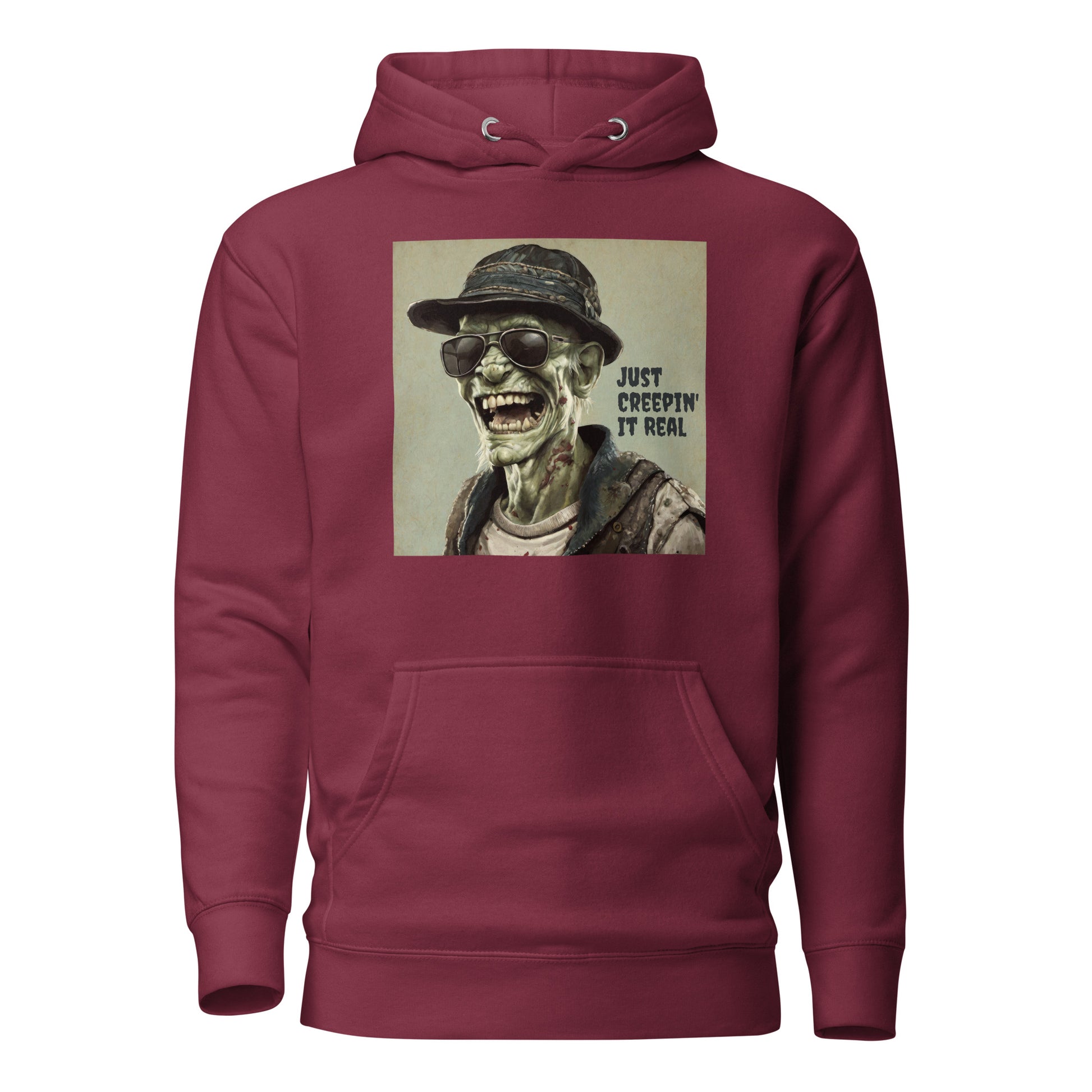 Just Creepin' It Real Men's Zombie Hoodie for Halloween Maroon