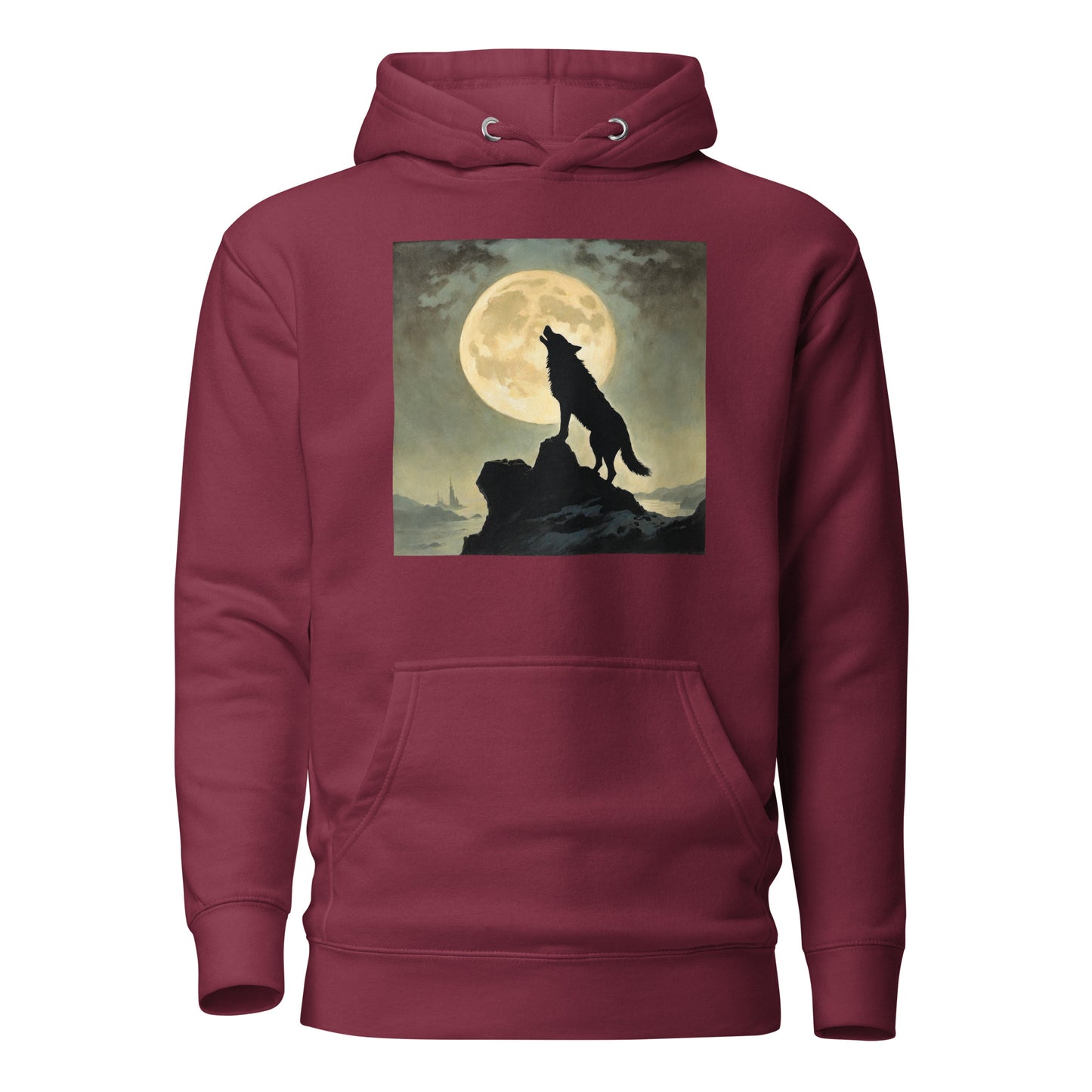 Wolf Howling at Moon Halloween Men's Hoodie Maroon