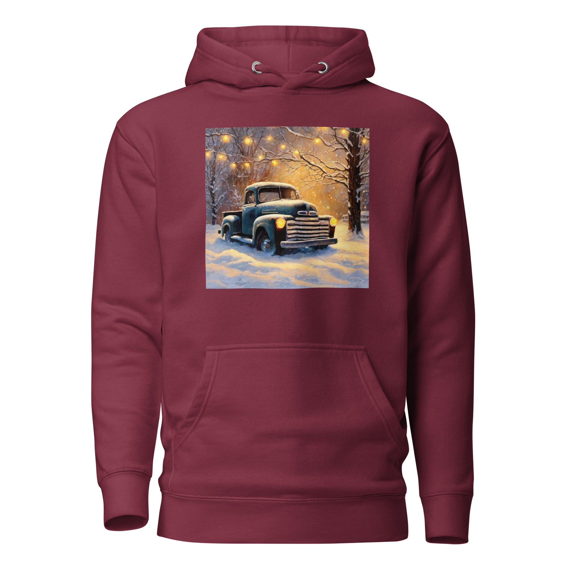 Old Pickup Truck in Winter Scene Christmas Men's Hoodie Maroon