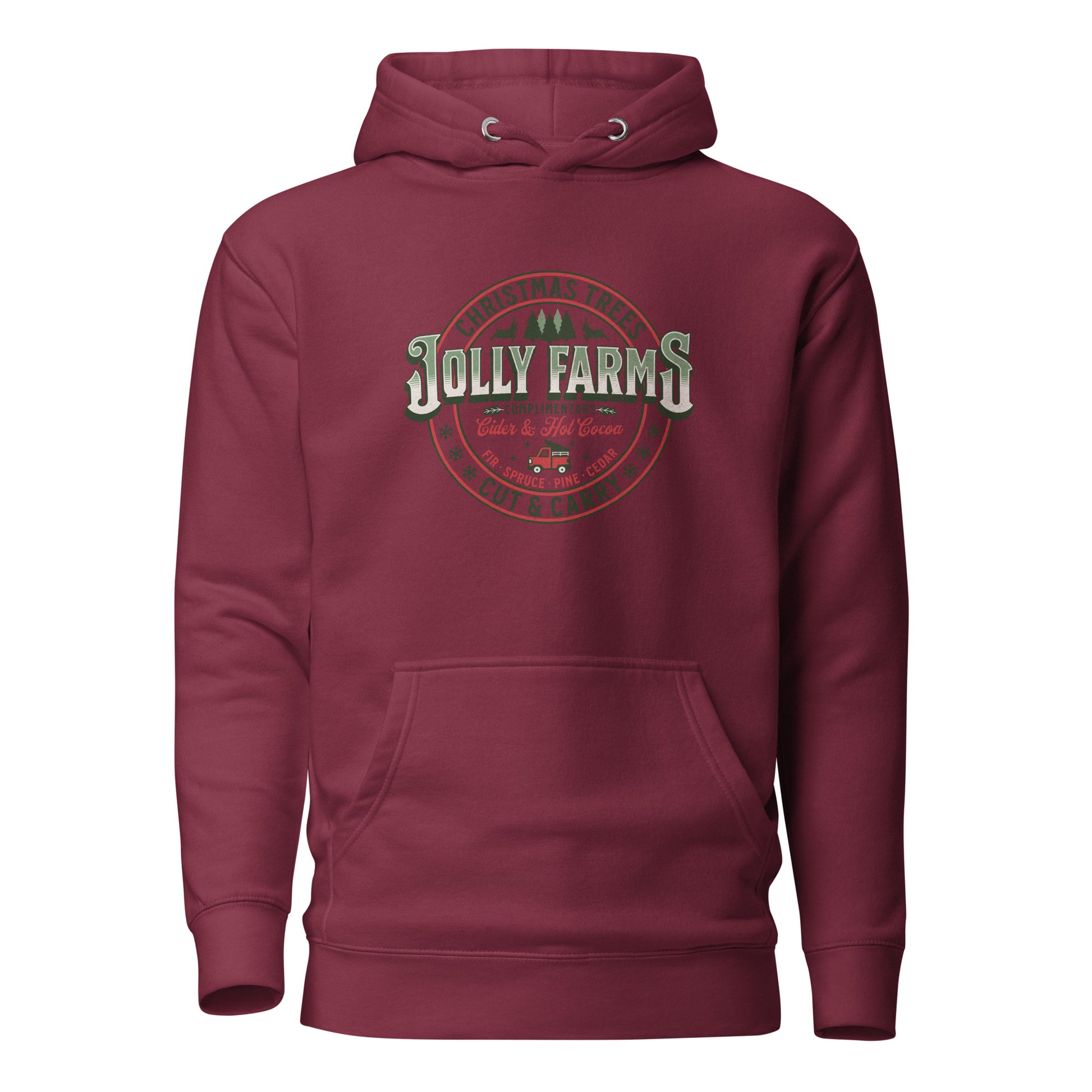 Jolly Farms Christmas Trees Men's Holiday Hoodie Maroon