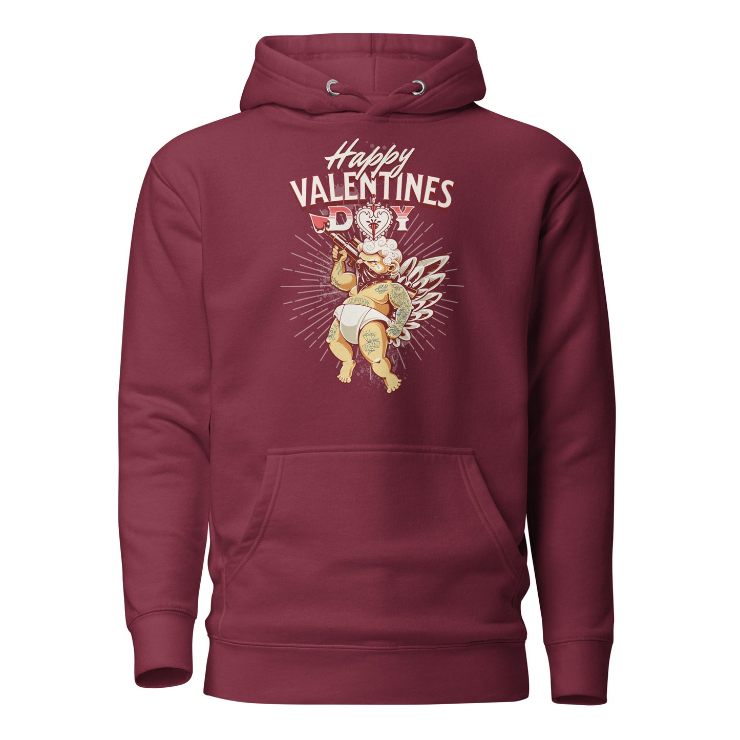 Inked Cupid Men's Valentine's Day Hoodie Maroon