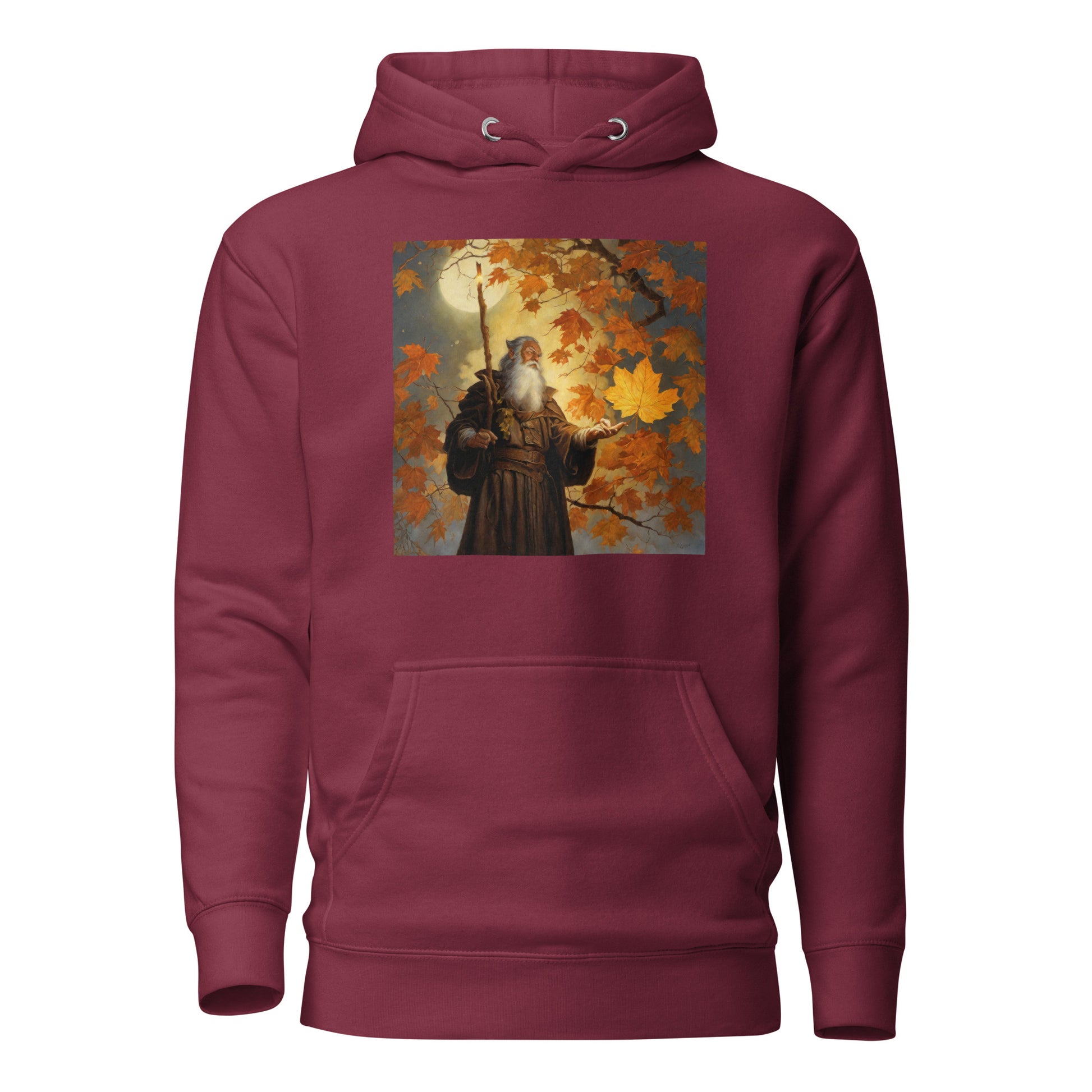 Mage Conjuring Fall Leaves Men's Hoodie Maroon