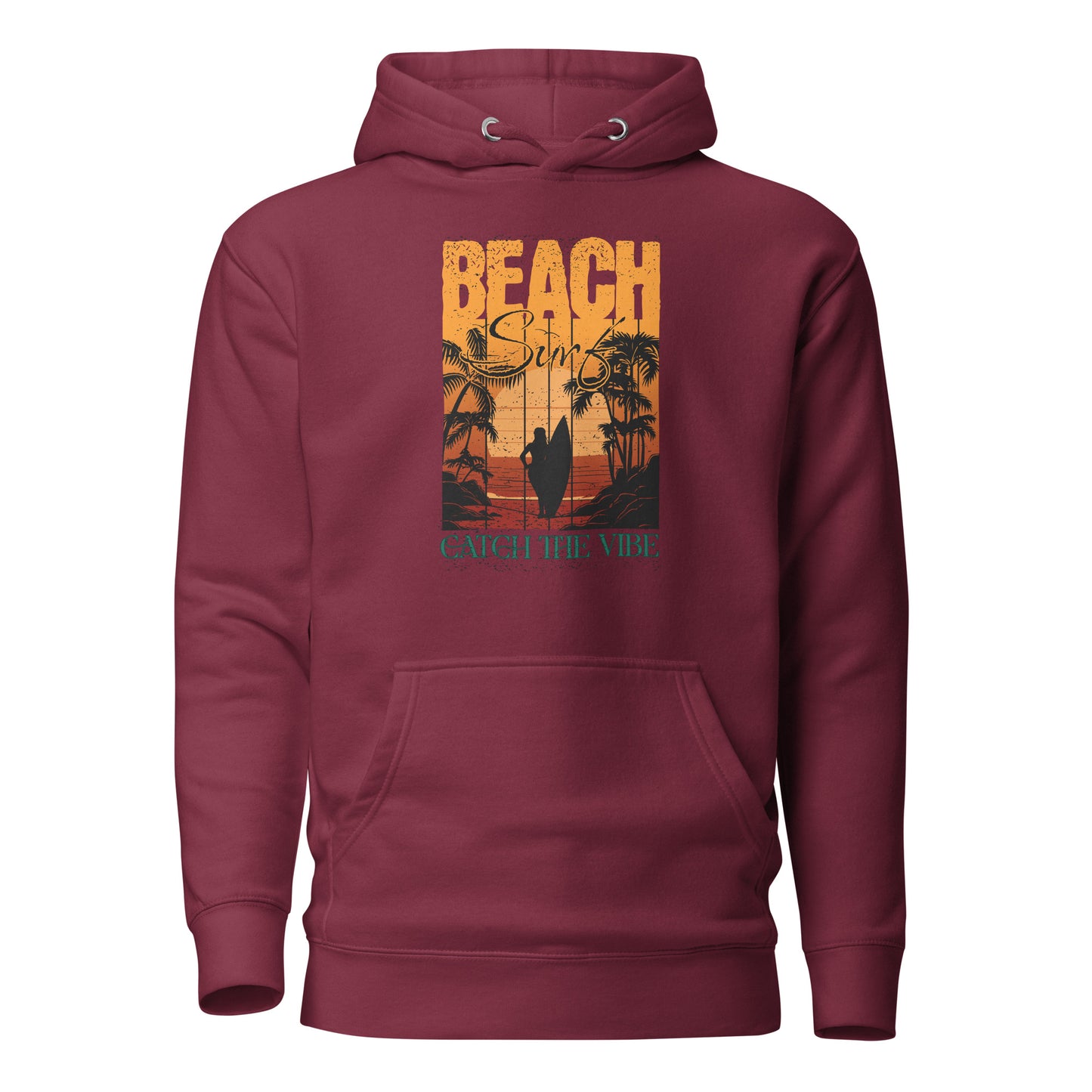 Catch the Beach Vibe Surfing Men's Hoodie Maroon