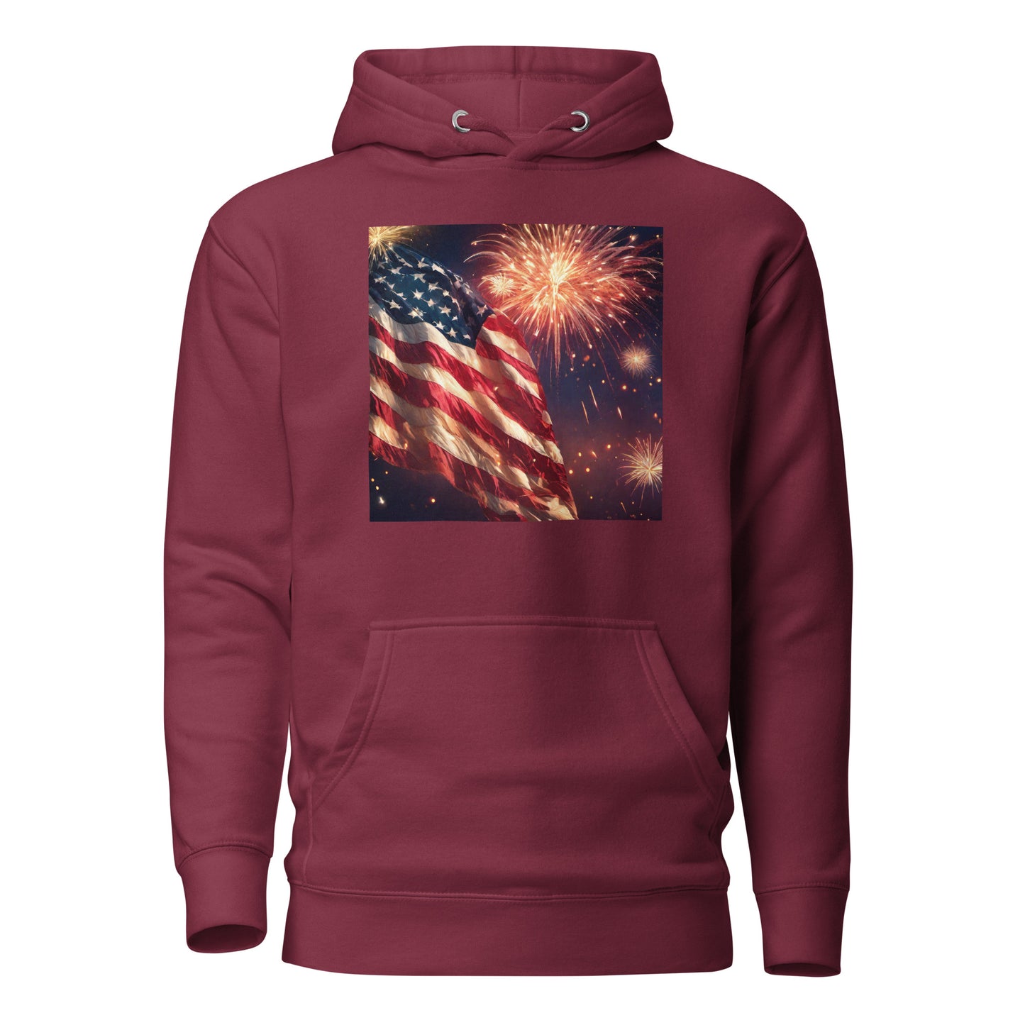 4th of July Fireworks and American Flag Hoodie Maroon