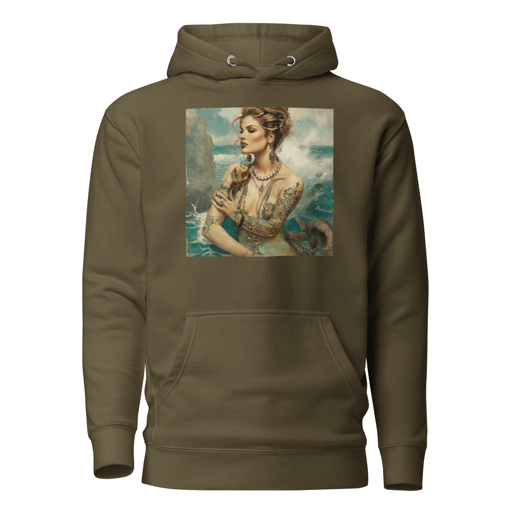 Mermaid with Tattoos Men's Hoodie Military Green