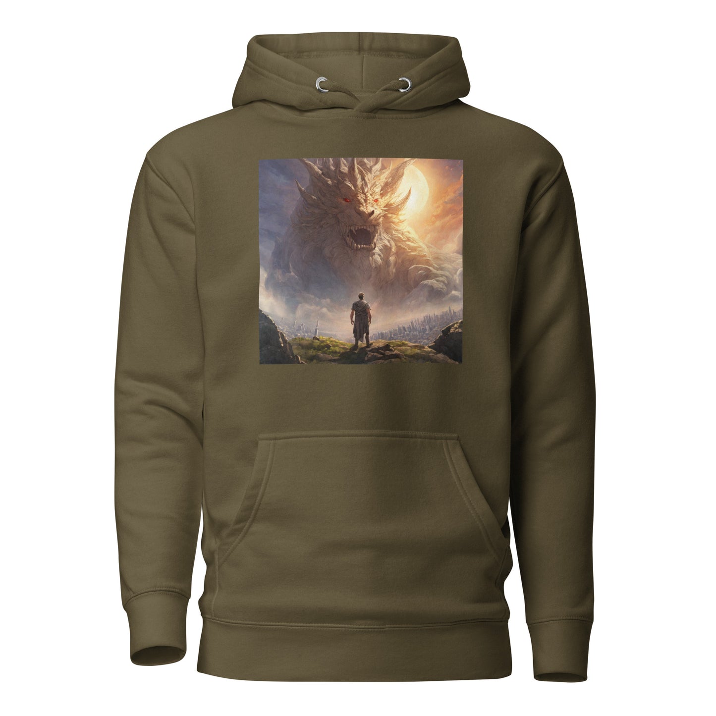 Small Warrior Facing a Giant Beast Men's Hoodie Military Green