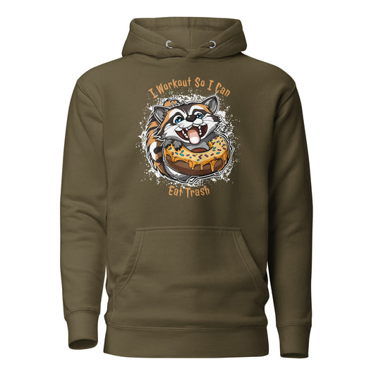 Raccoon Workout Men's Funny Hoodie Military Green