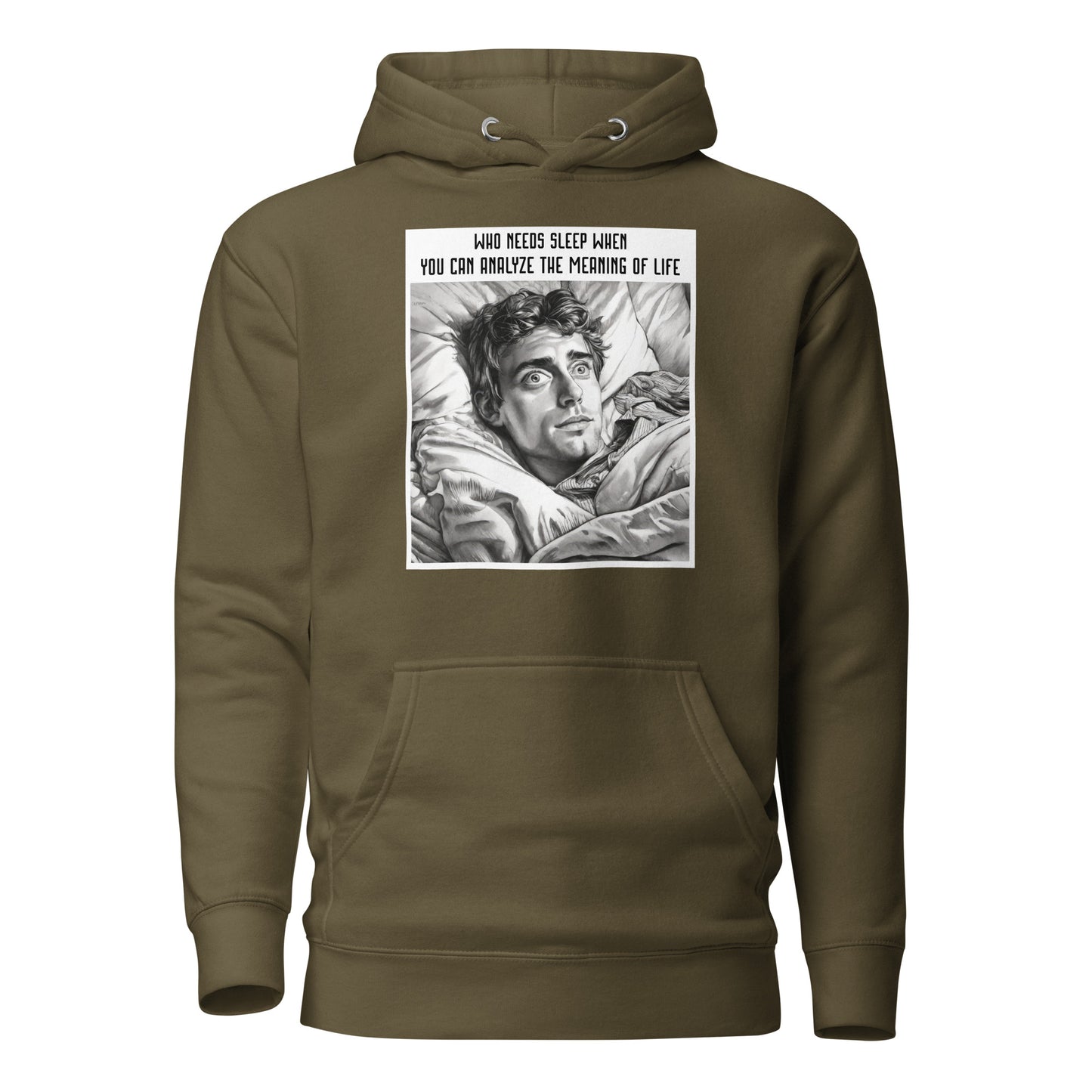 Late Night Analyzing Men's Funny Hoodie Military Green