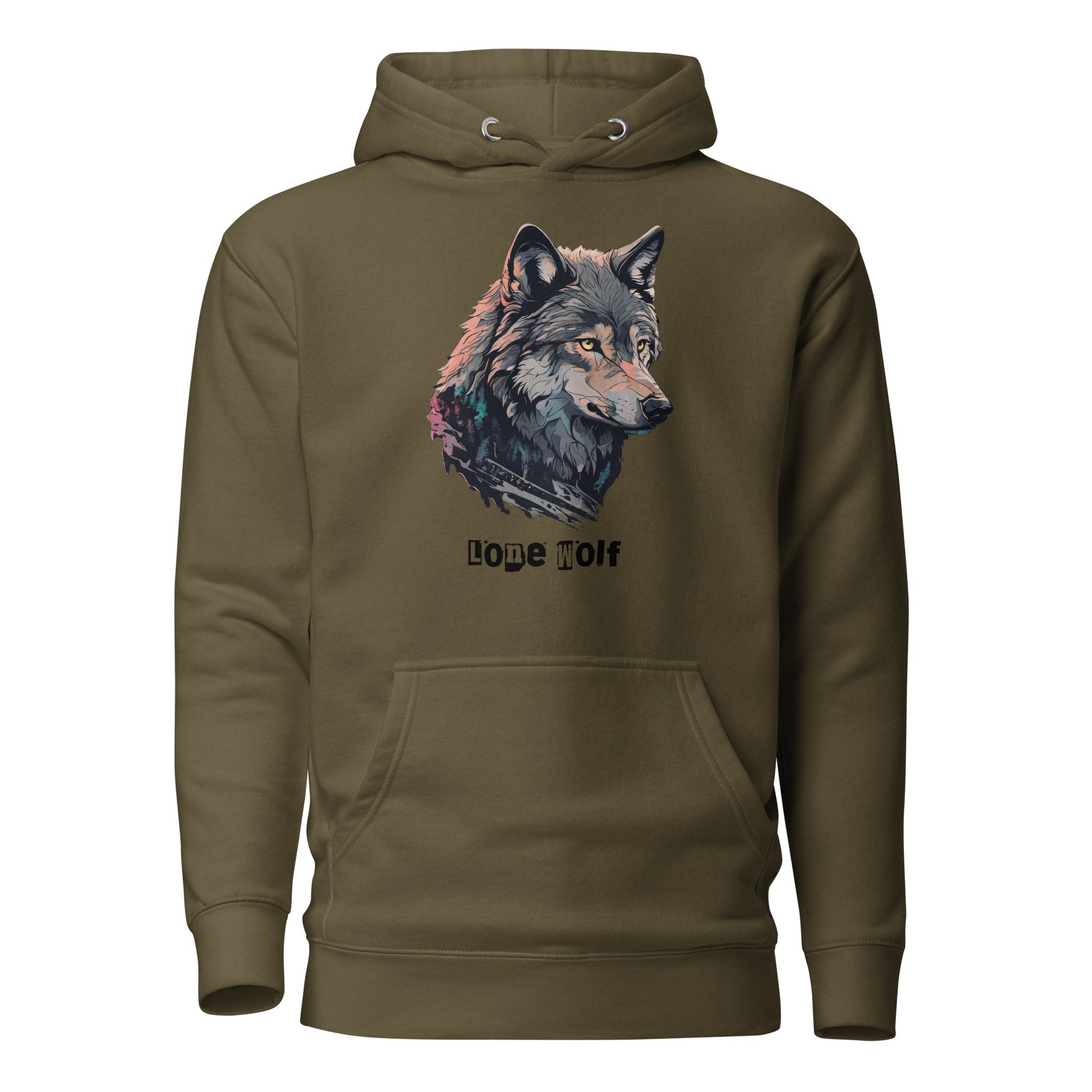 Lone Wolf Men's Funny Hoodie Military Green