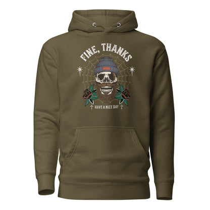 Fine Thanks Skull Men's Funny Hoodie Military Green