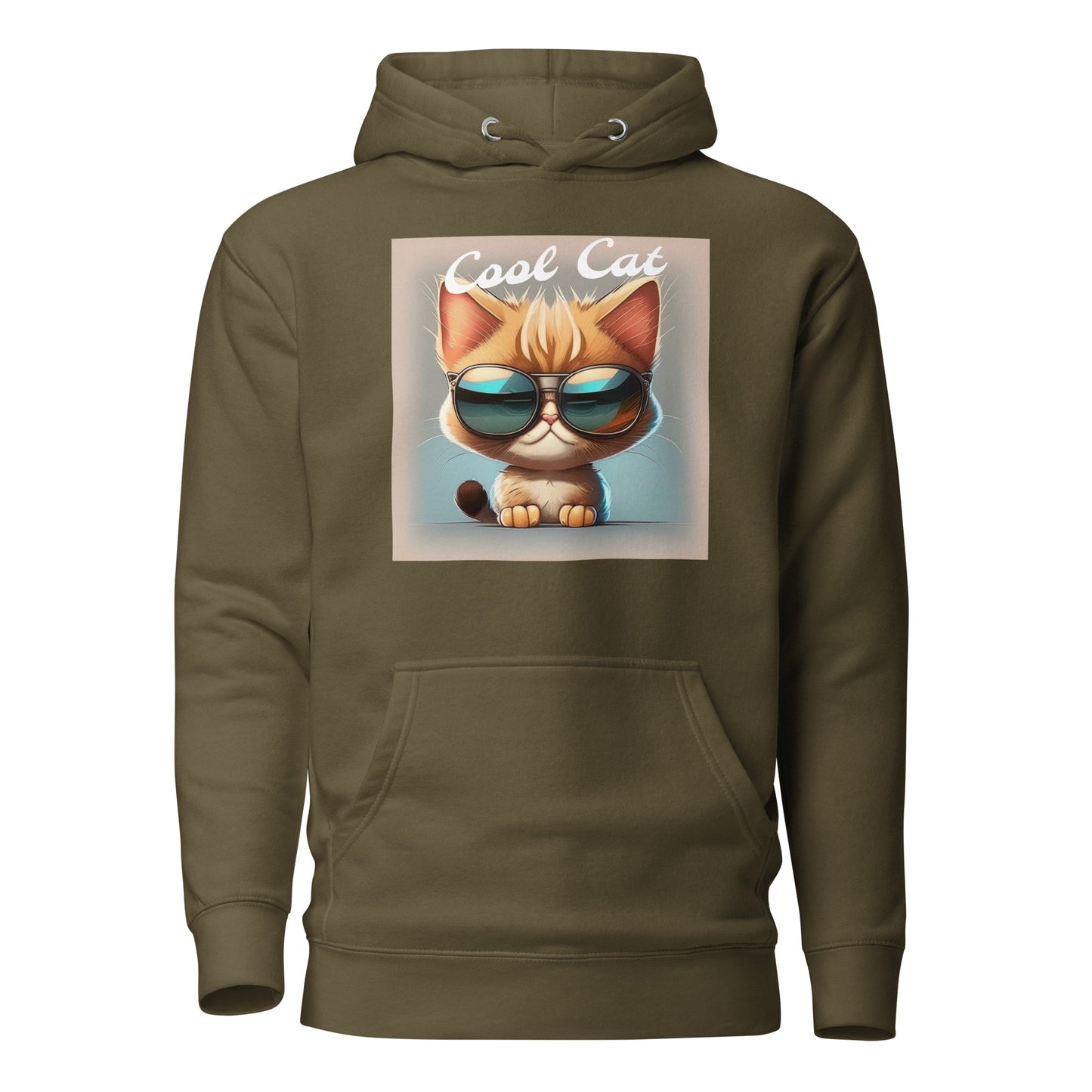 Cool Cat Men's Funny Hoodie Military Green