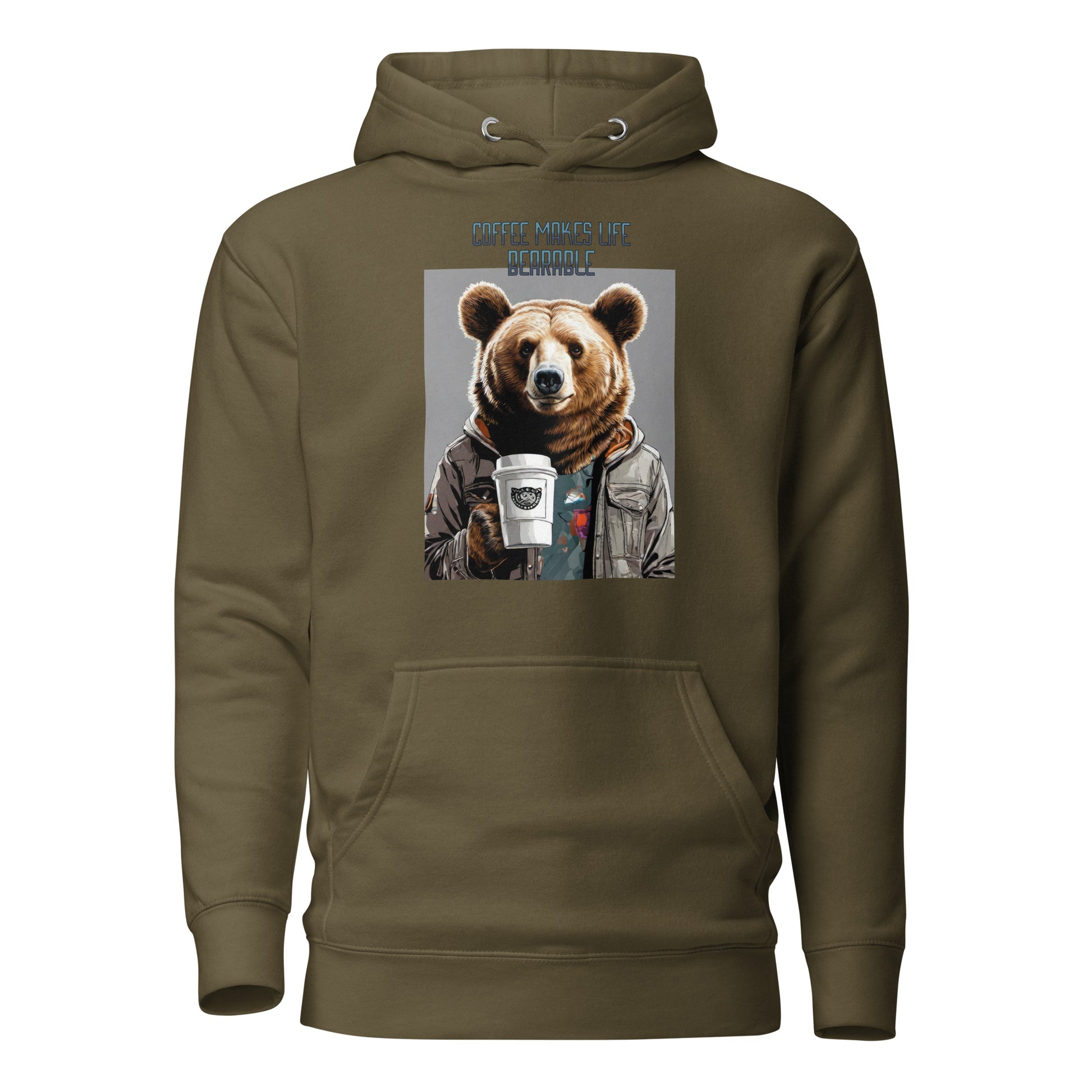 Coffee Makes Life Bearable Men's Funny Hoodie Military Green