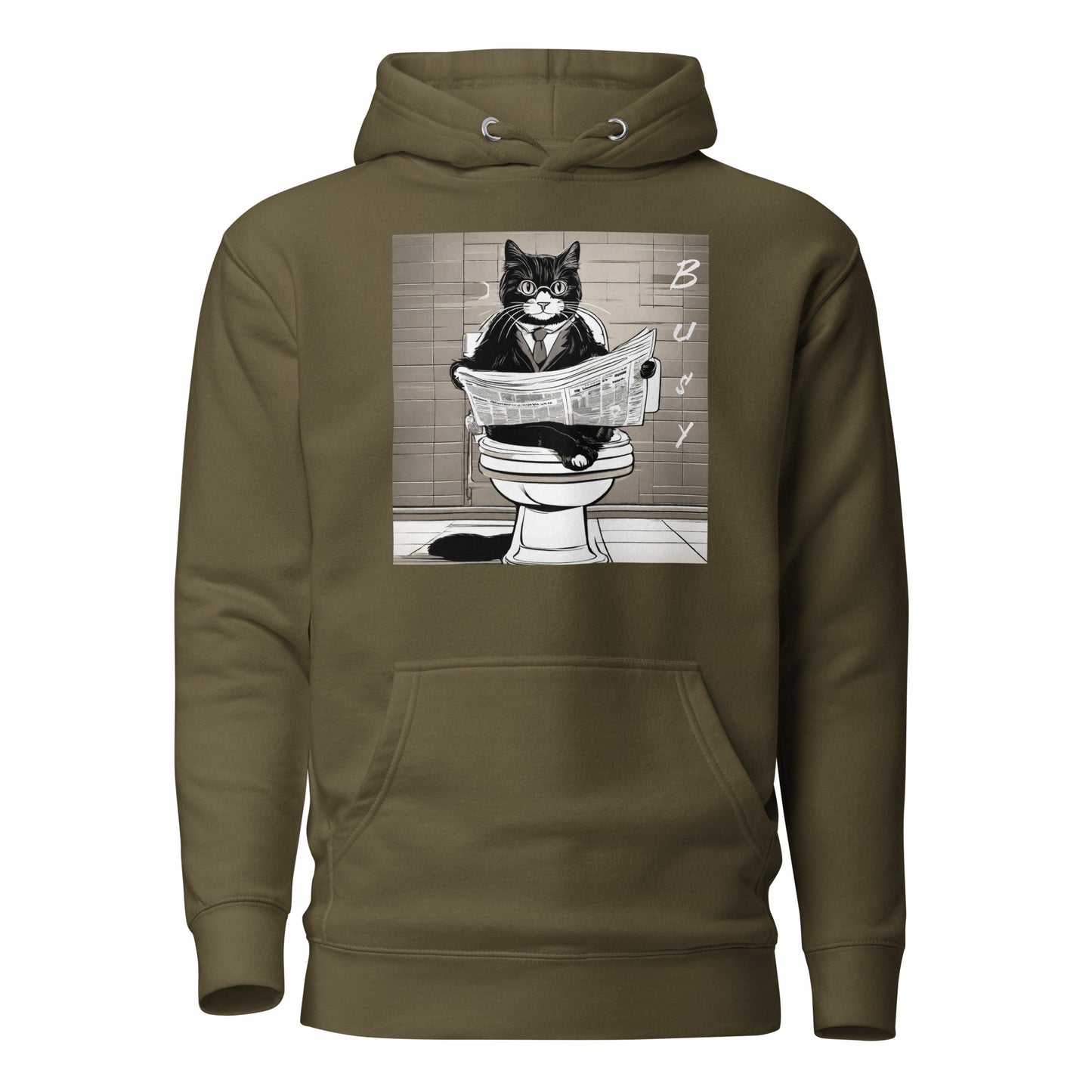 Busy Cat Men's Funny Hoodie Military Green