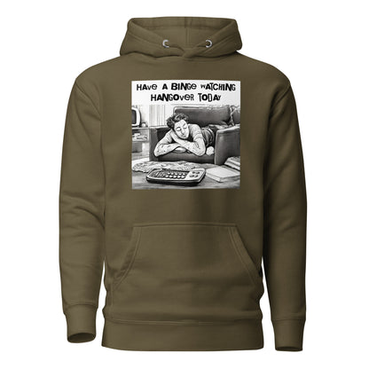 Binge Watching Hangover Men's Funny Hoodie Military Green