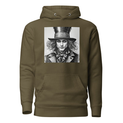 Serenely Eccentric Mad Hatter Men's Hoodie Military Green