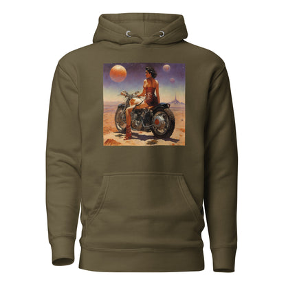 Biker Babe in Space Men's Sci-Fi Hoodie Military Green