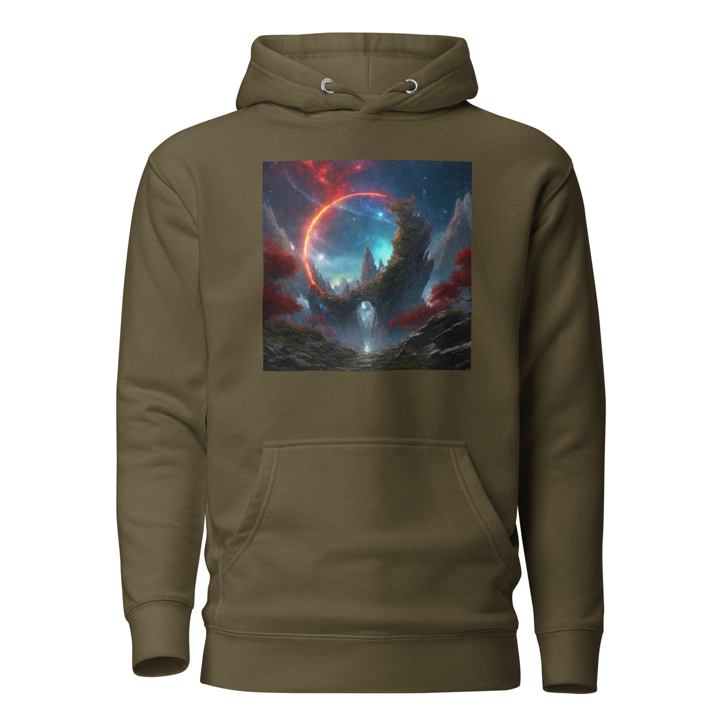 Ring of Fire Futuristic Landscape Men's Graphic Hoodie Military Green