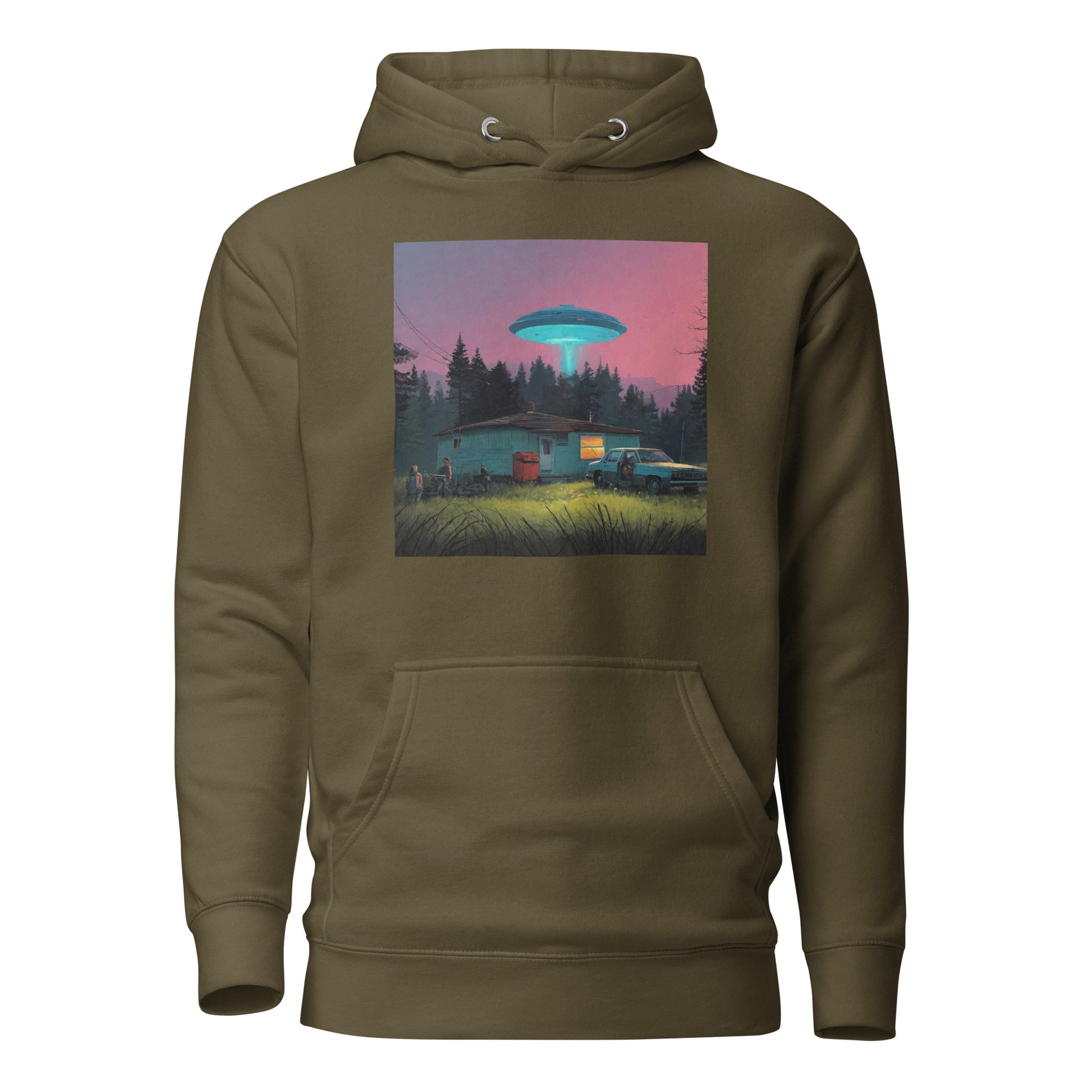 Backwoods Alien Abduction Men's Graphic Hoodie Military Green