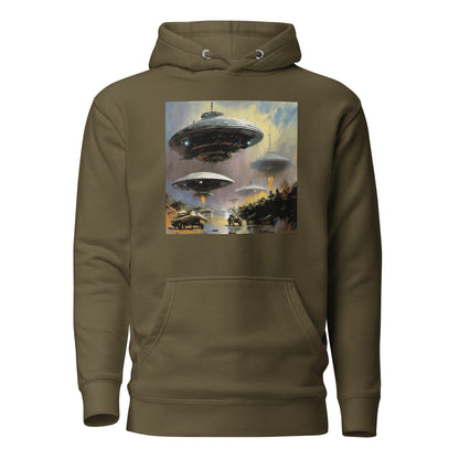 Alien Invasion Men's Graphic Pullover Sweatshirt Hoodie Military Green