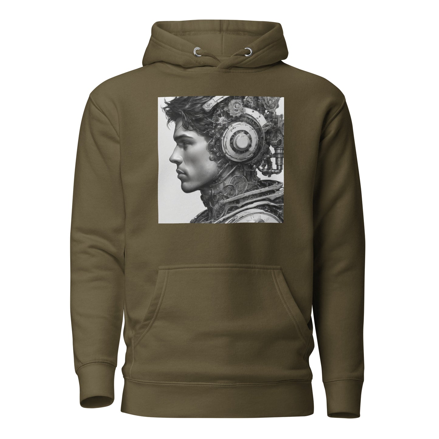 Bio-Mechanical Man Men's Sci-Fi Hoodie Military Green