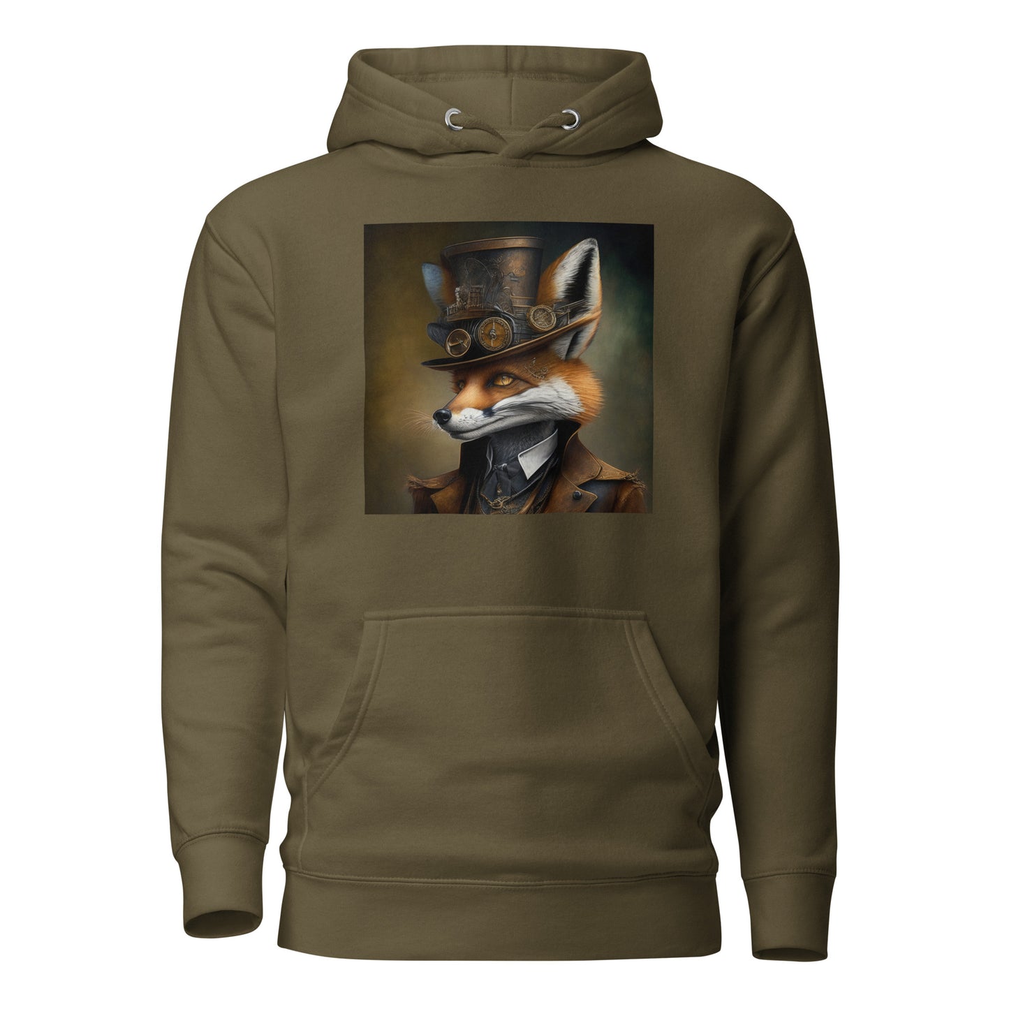 Gears & Genius Steampunk Fox Men's Hoodie Military Green