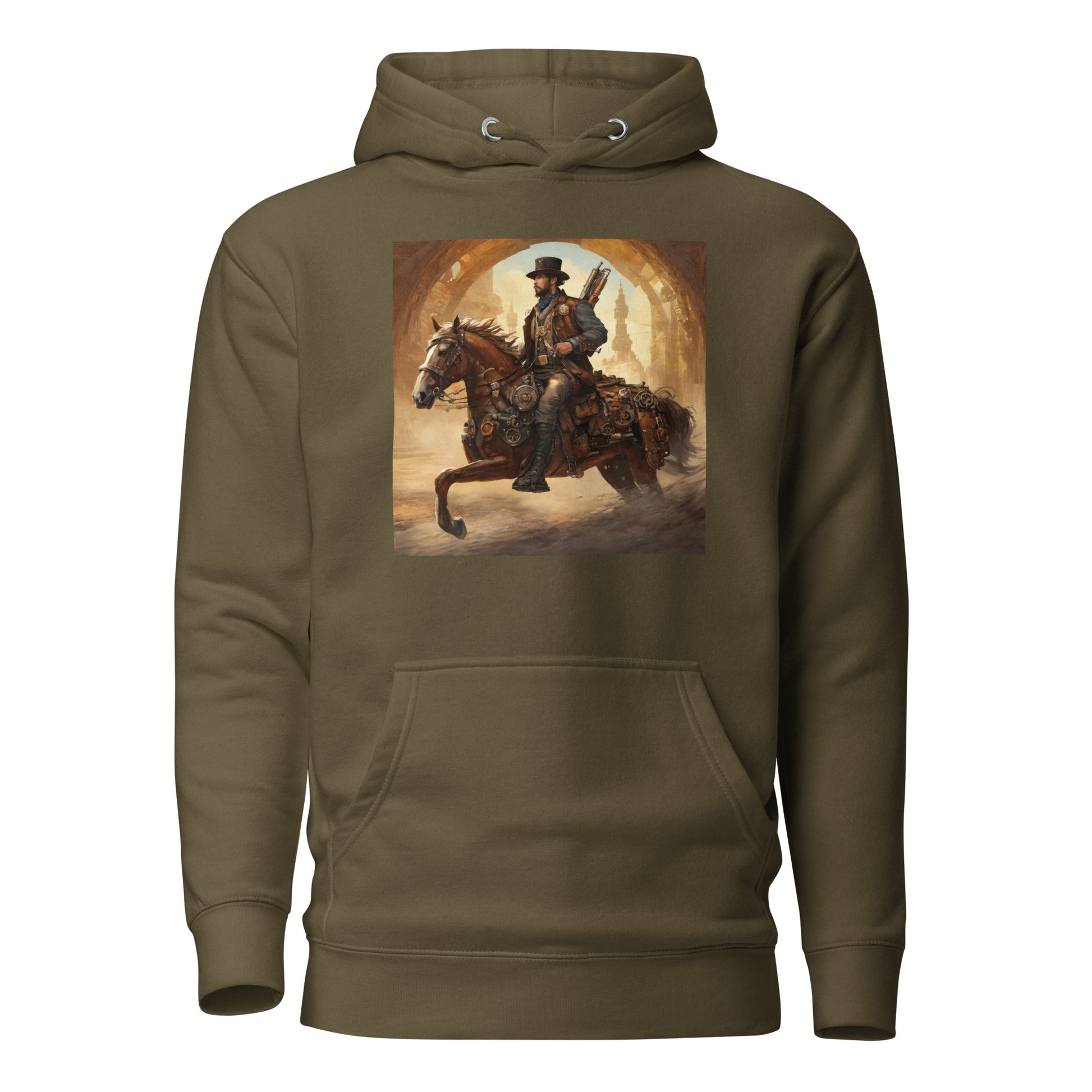 Geared Up Gunslinger Men's Steampunk Hoodie Military Green