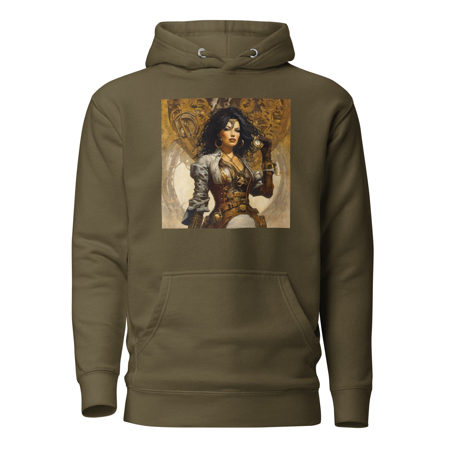 Steampunk Cowgirl Men's Hoodie Military Green