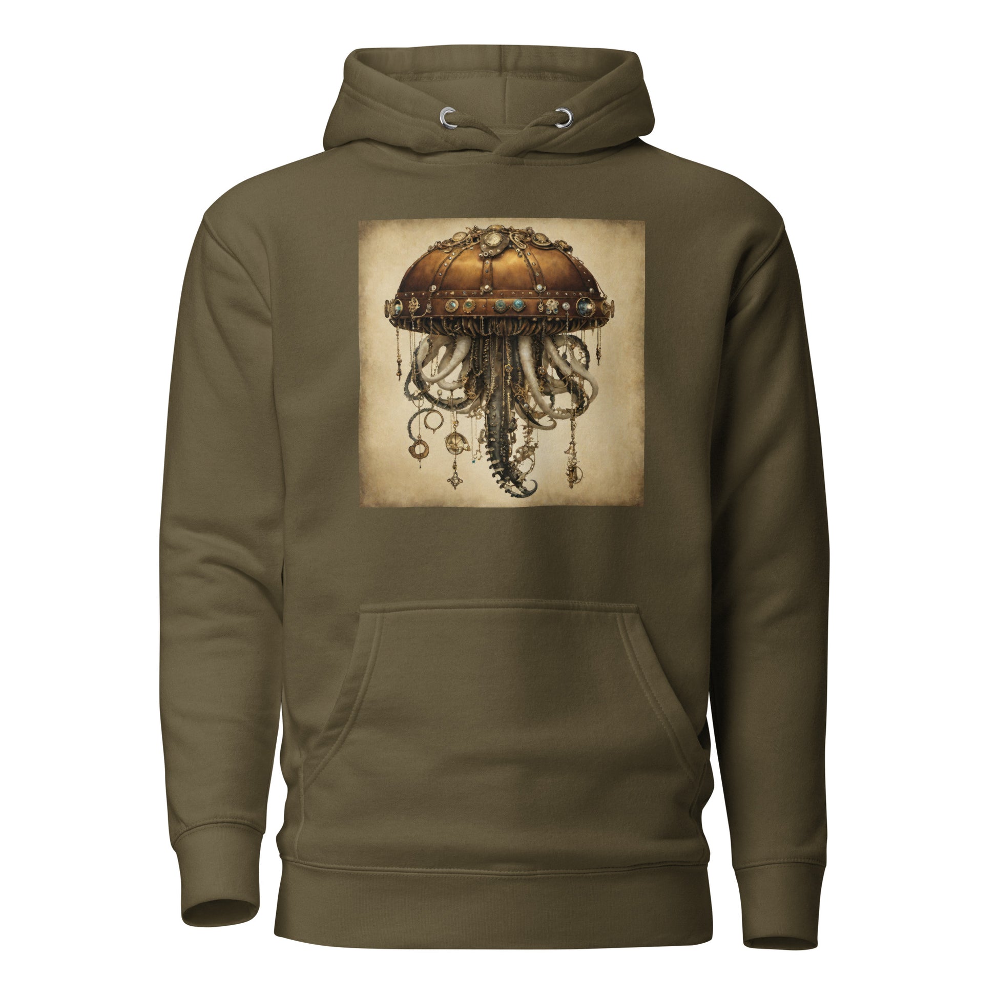 Steampunk Jellyfish Men's Hoodie Military Green