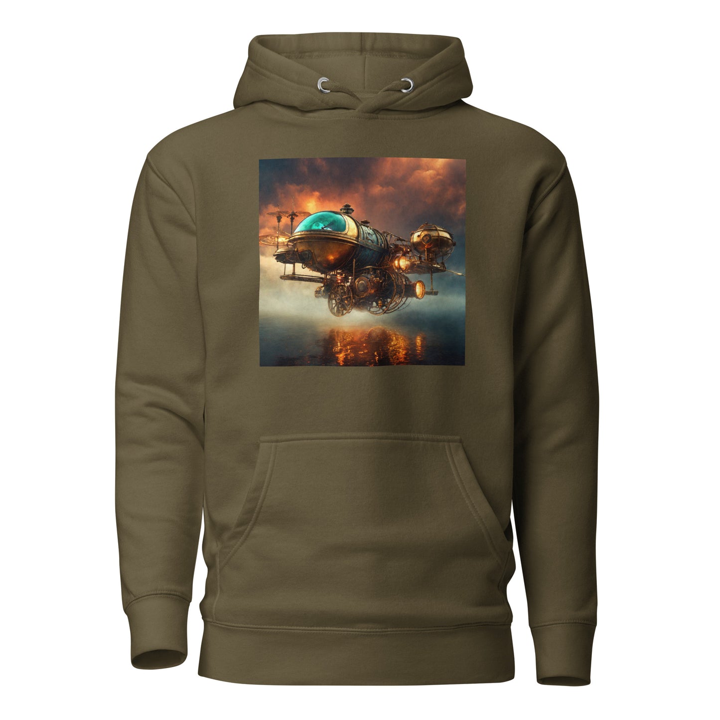 Majestic Sunset Airship Men's Steampunk Hoodie Military Green