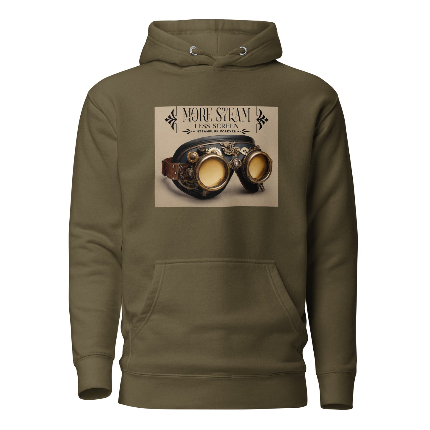 More Steam Less Screen Men's Steampunk Hoodie Military Green