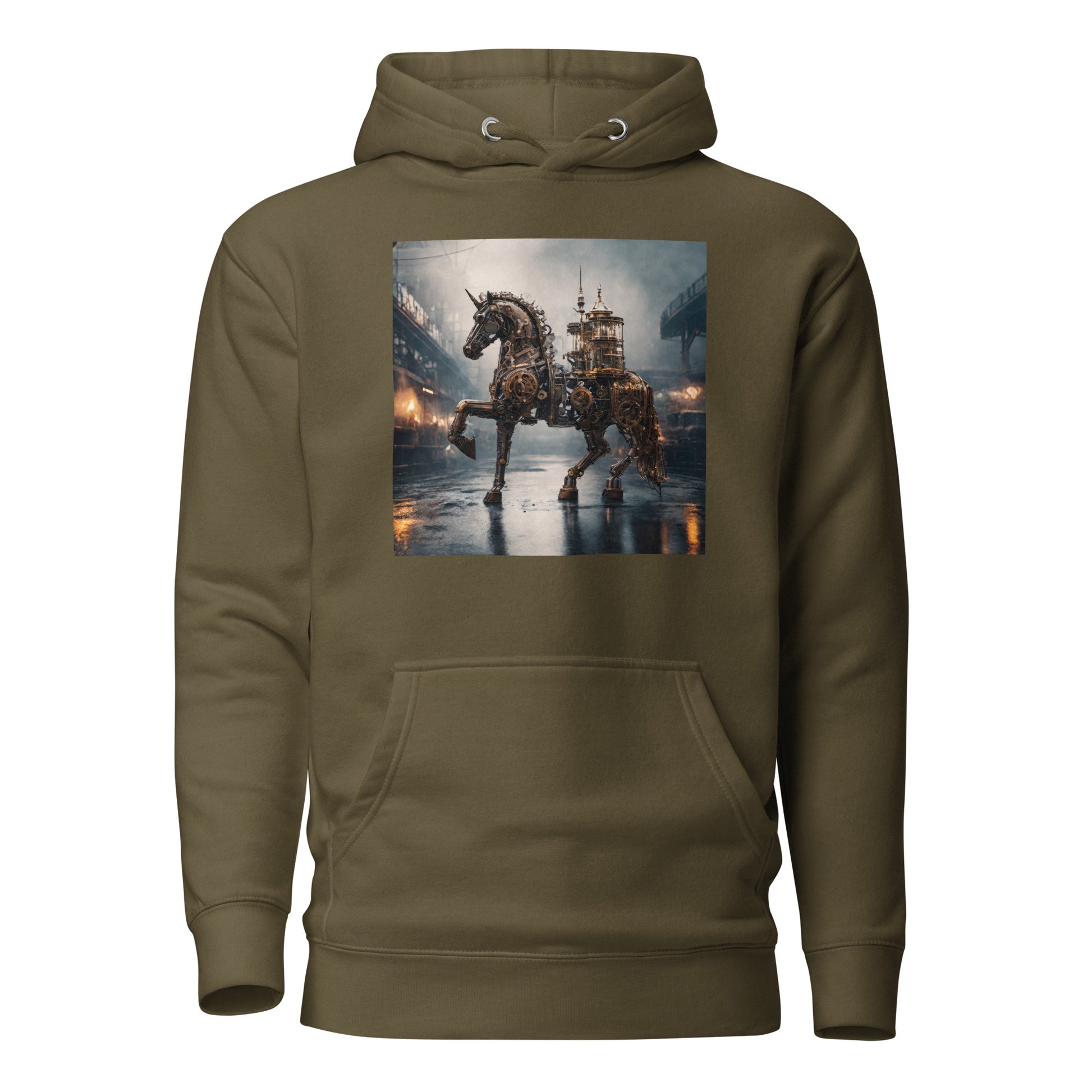 Steampunked Horse Men's Hoodie Military Green