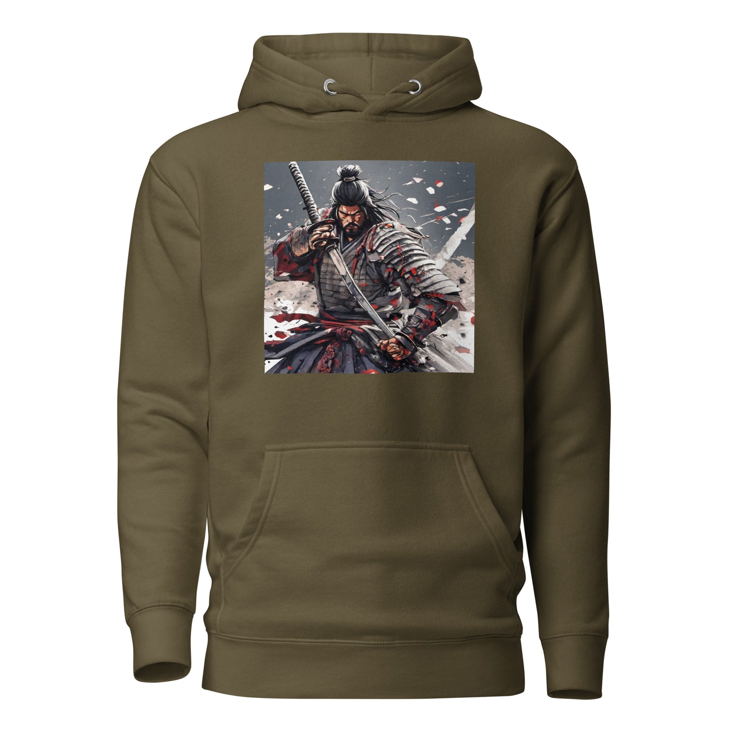 Fierce Samurai Men's Anime Hoodie Military Green