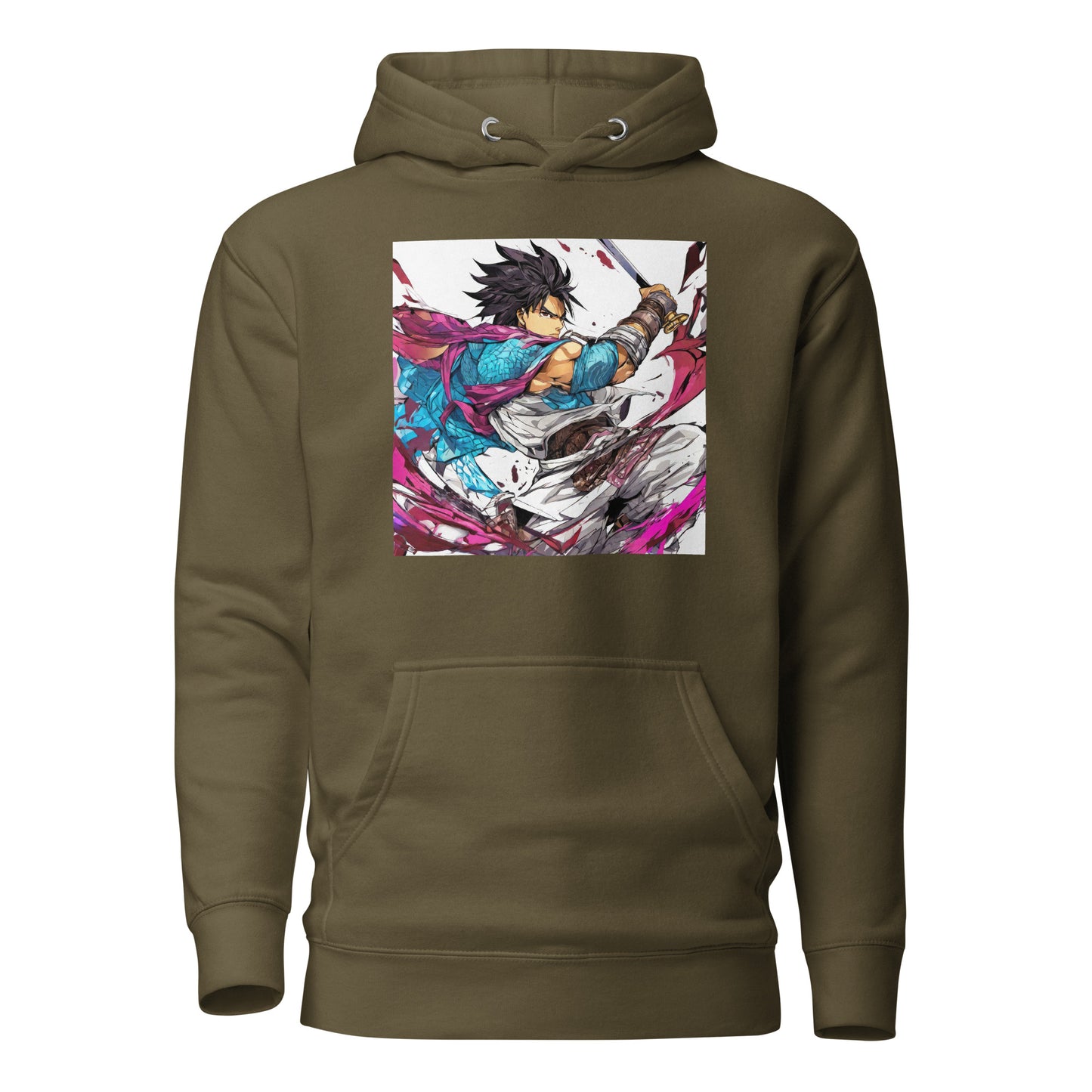 Mighty Fighter Men's Anime Hoodie Military Green