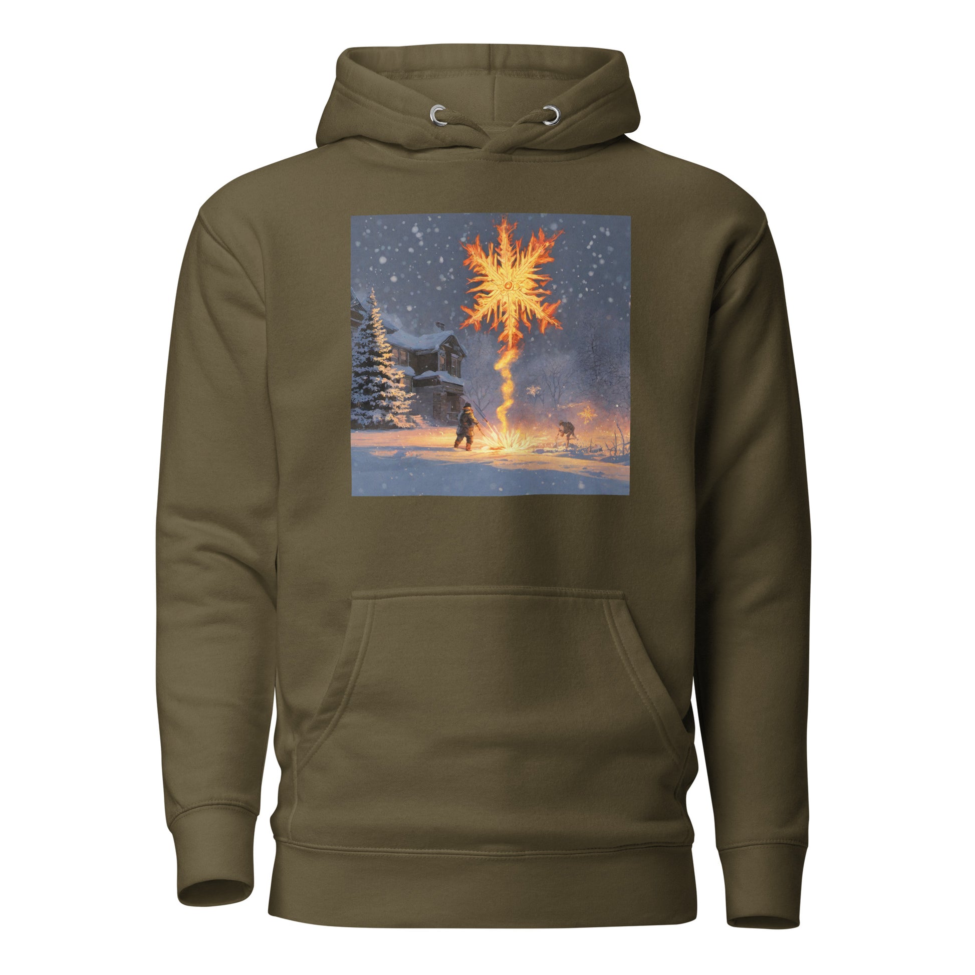 Fire from Ice Snowflake Men's Anime Hoodie Military Green