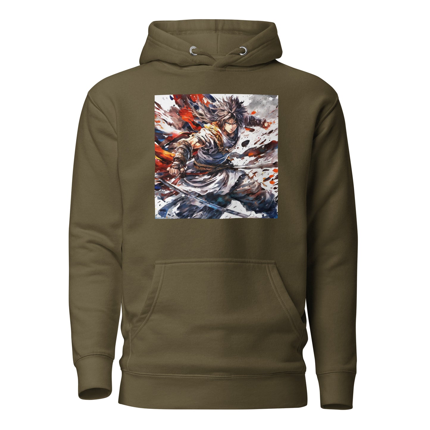 Mid Battle Action Men's Anime Hoodie Military Green