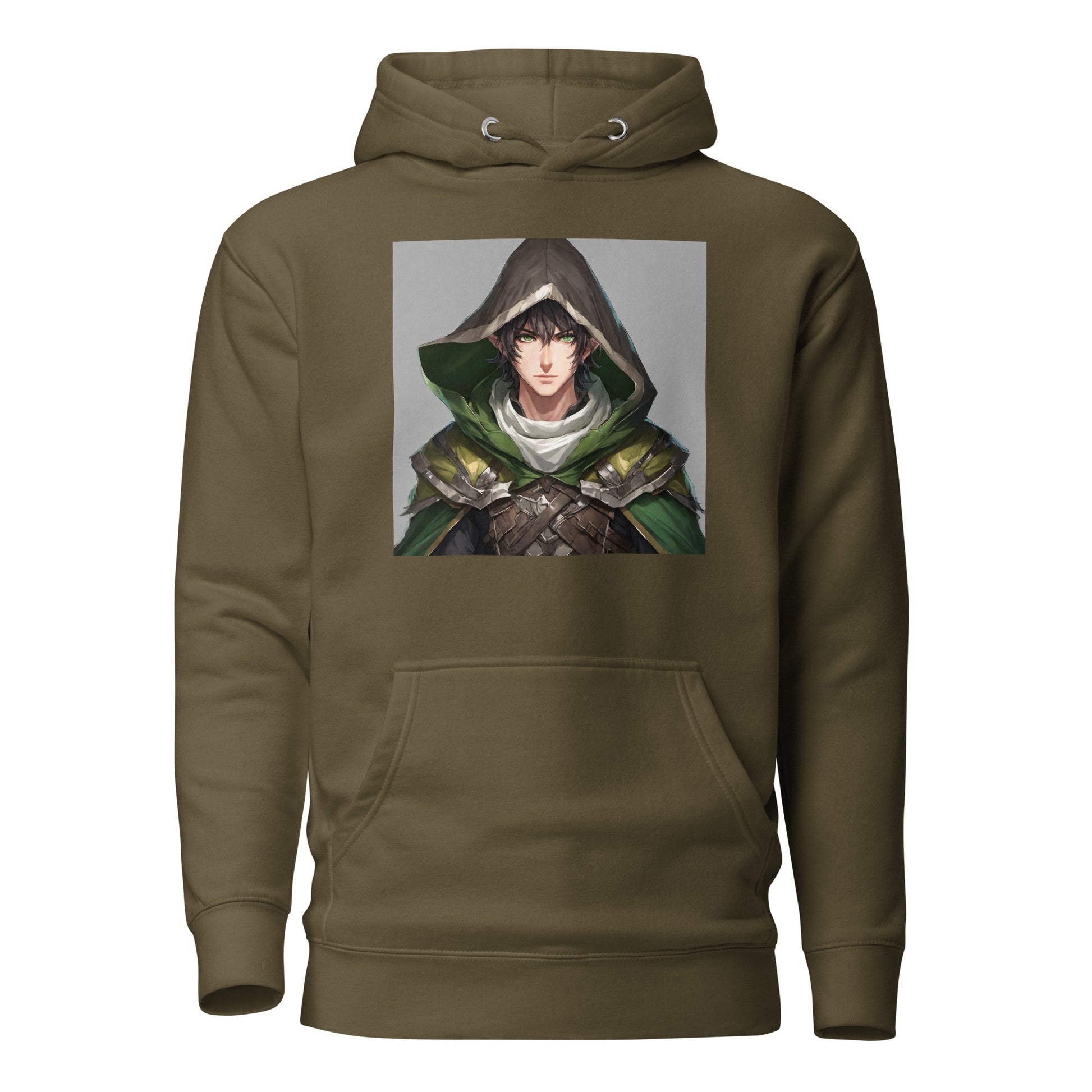 Elven Guardian Men's Anime Hoodie Military Green