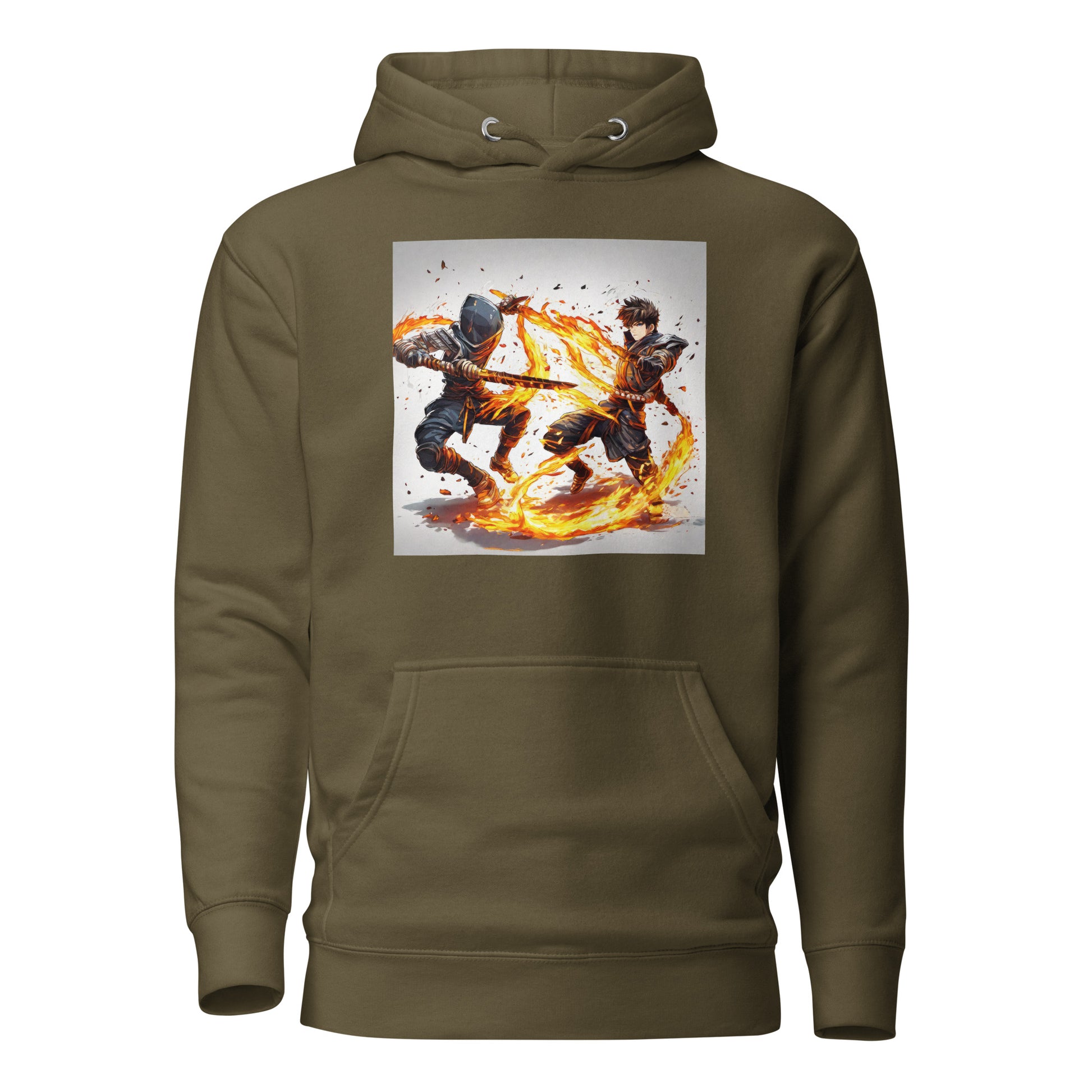 Fire-Dancing Duel Men's Anime Hoodie Military Green