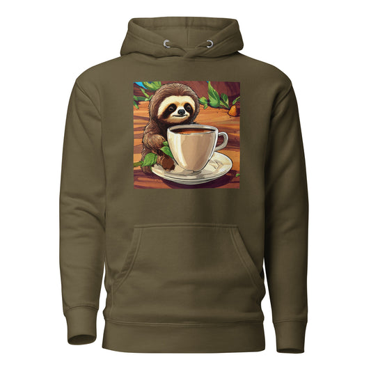 Slow Morning Men's Funny Sloth Hoodie Military Green