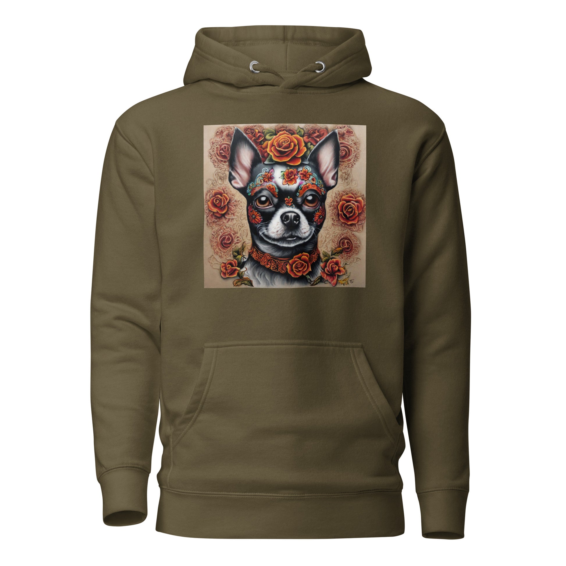 Day of the Dead Chihuahua Men's Dog Lover Hoodie Military Green