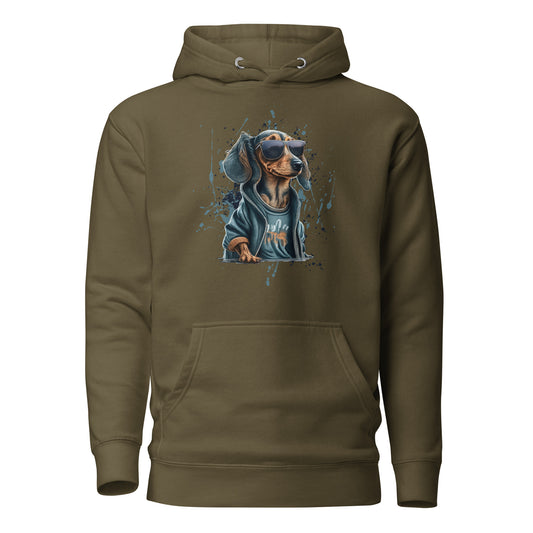 Cool Dachshund in Sunglasses Men's Dog Hoodie Military Green