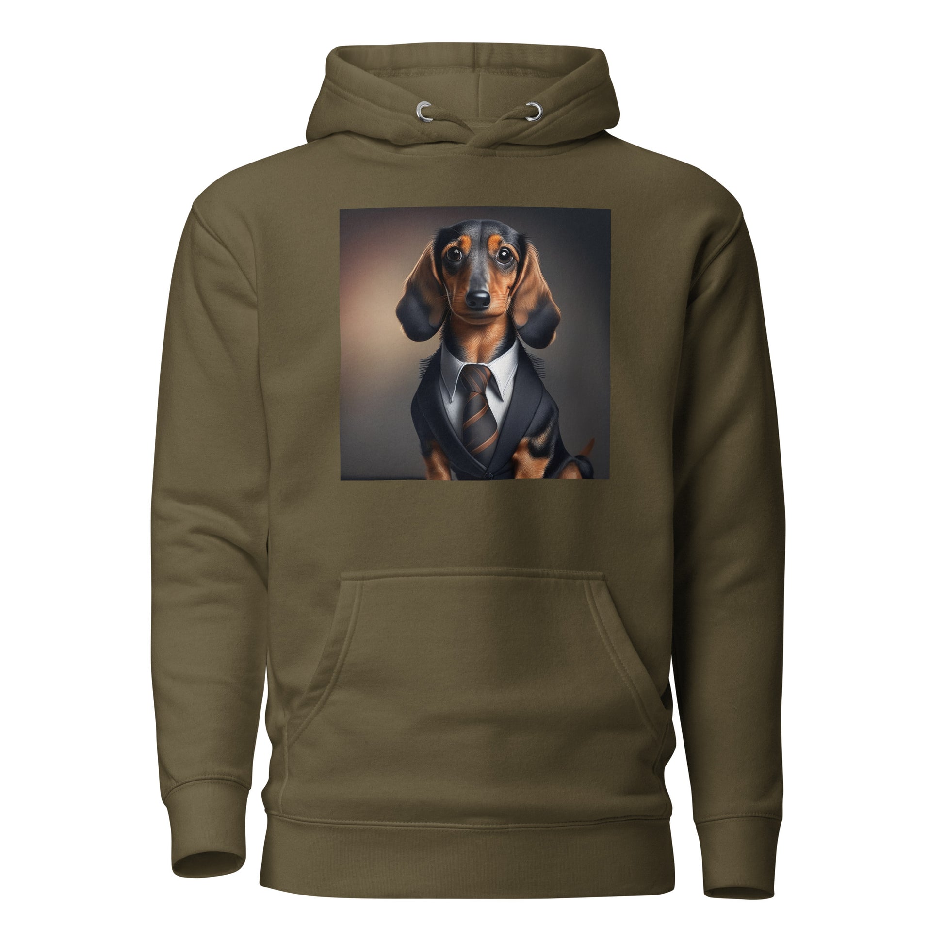 Dapper Dachshund Men's Dog Lover Hoodie Military Green