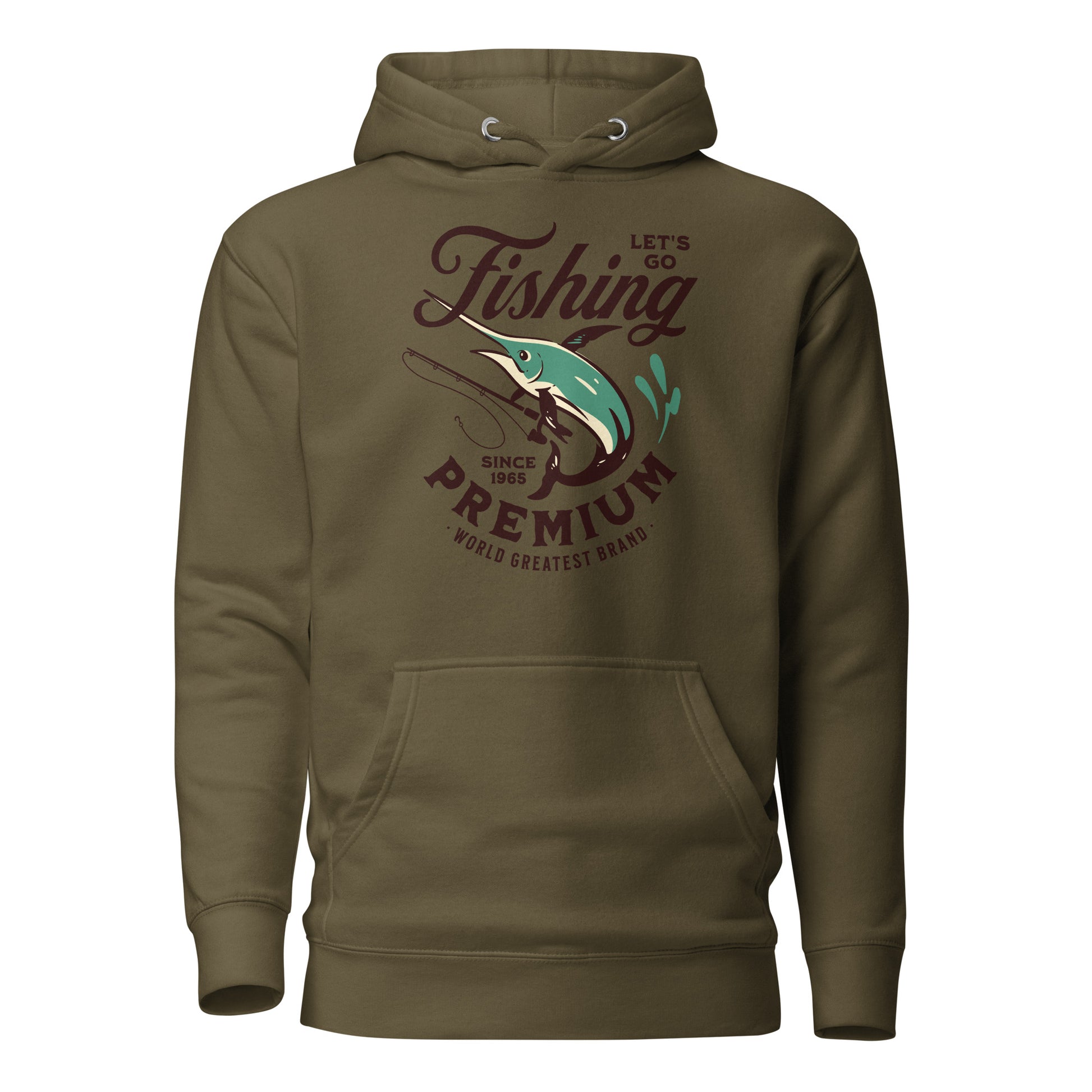 Let's Go Fishing Hoodie Gift for Dad Military Green