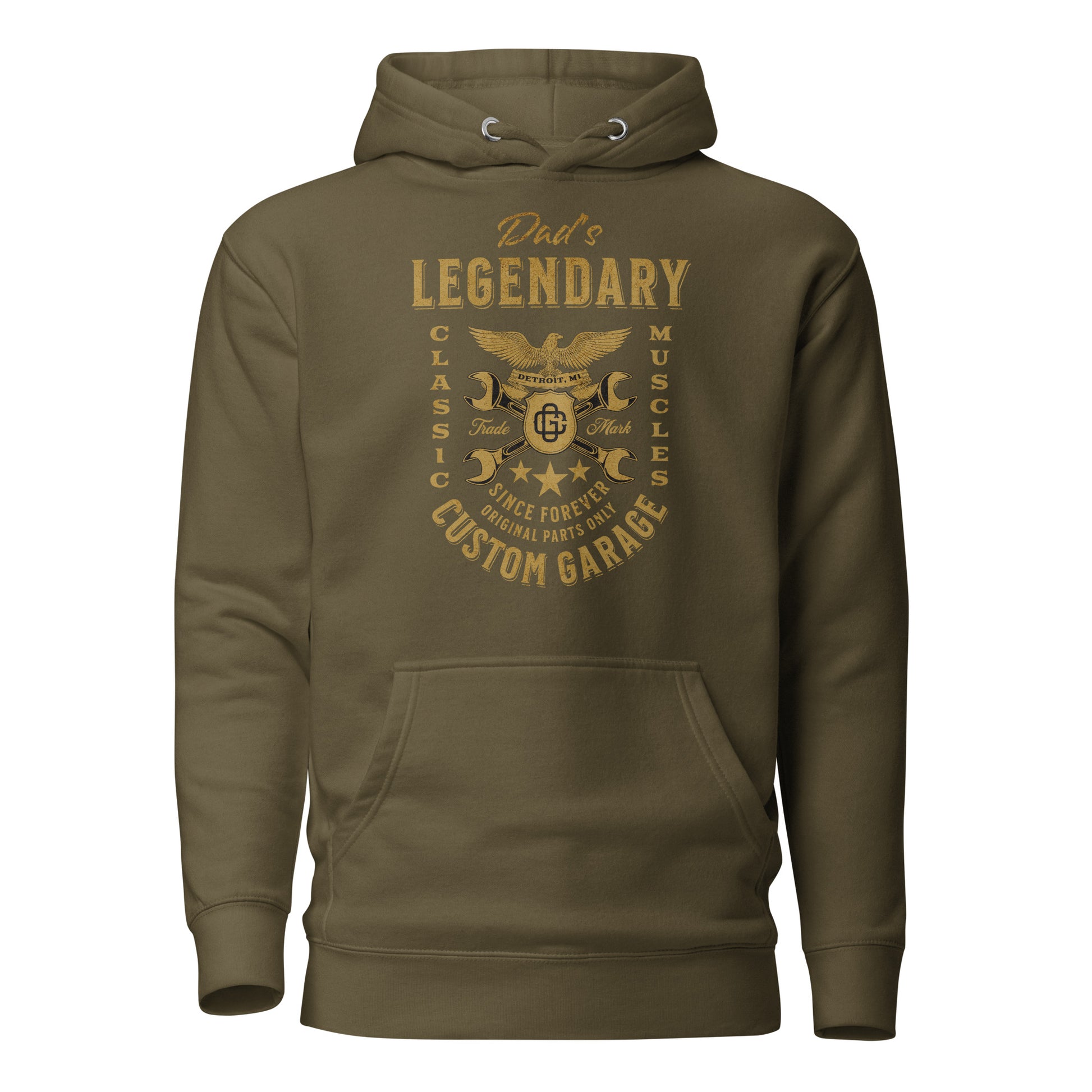 Dad's Legendary Custom Garage Hoodie Gift for Dad Military Green