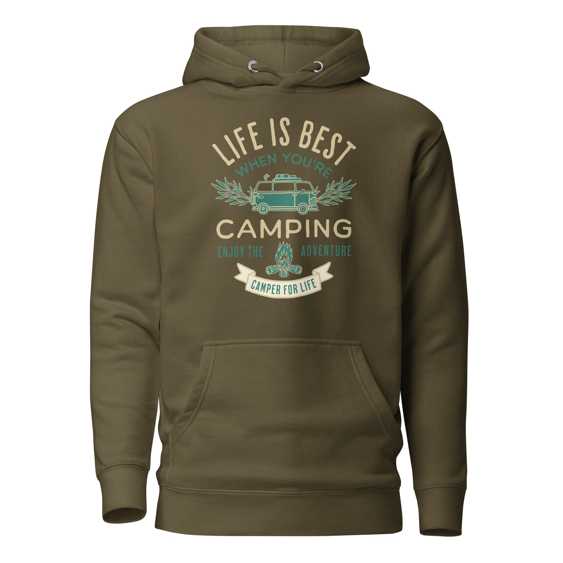 Life is Best When You're Camping Men's Outdoor Hoodie Military Green