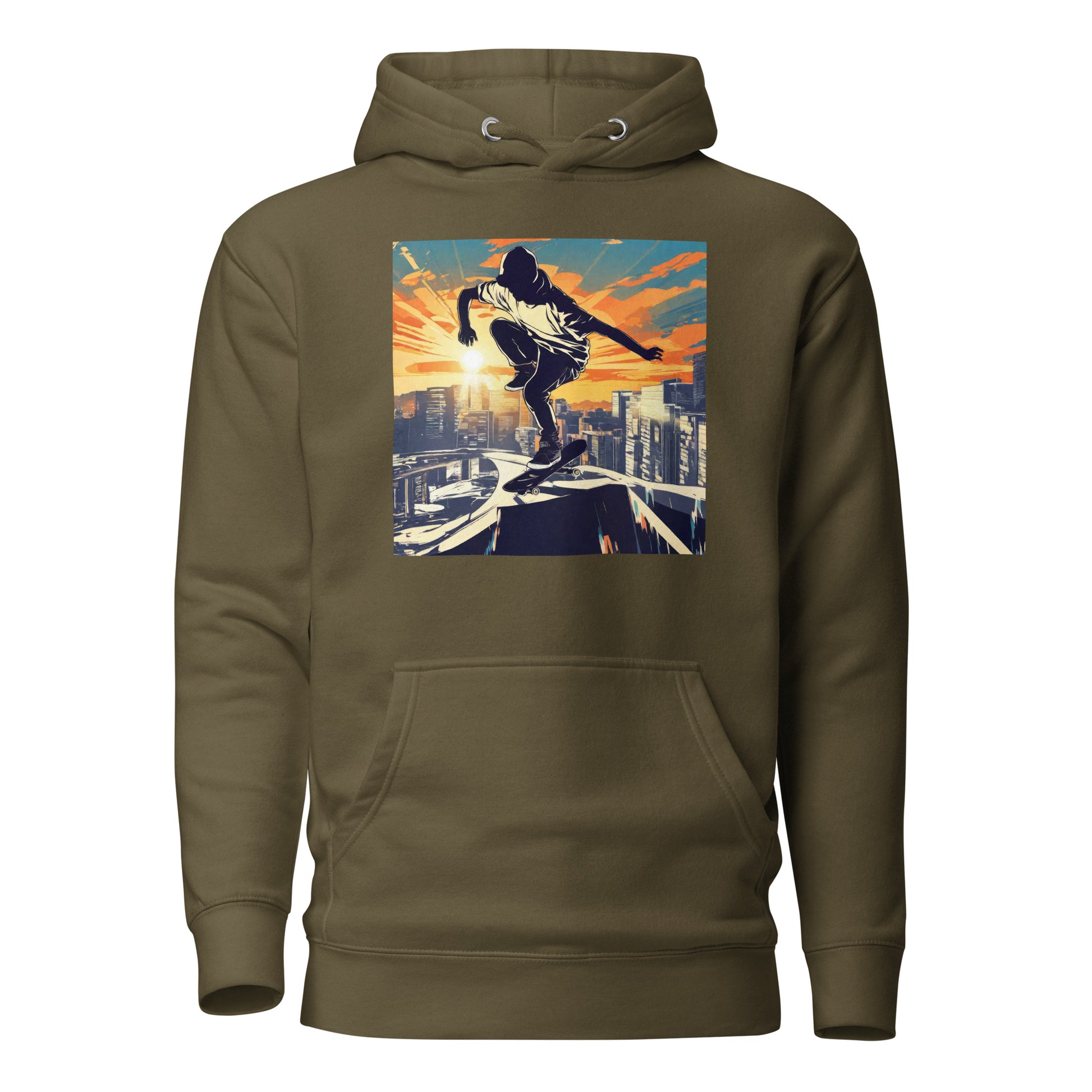 Skateboarding in the City Men's Graphic Hoodie Military Green