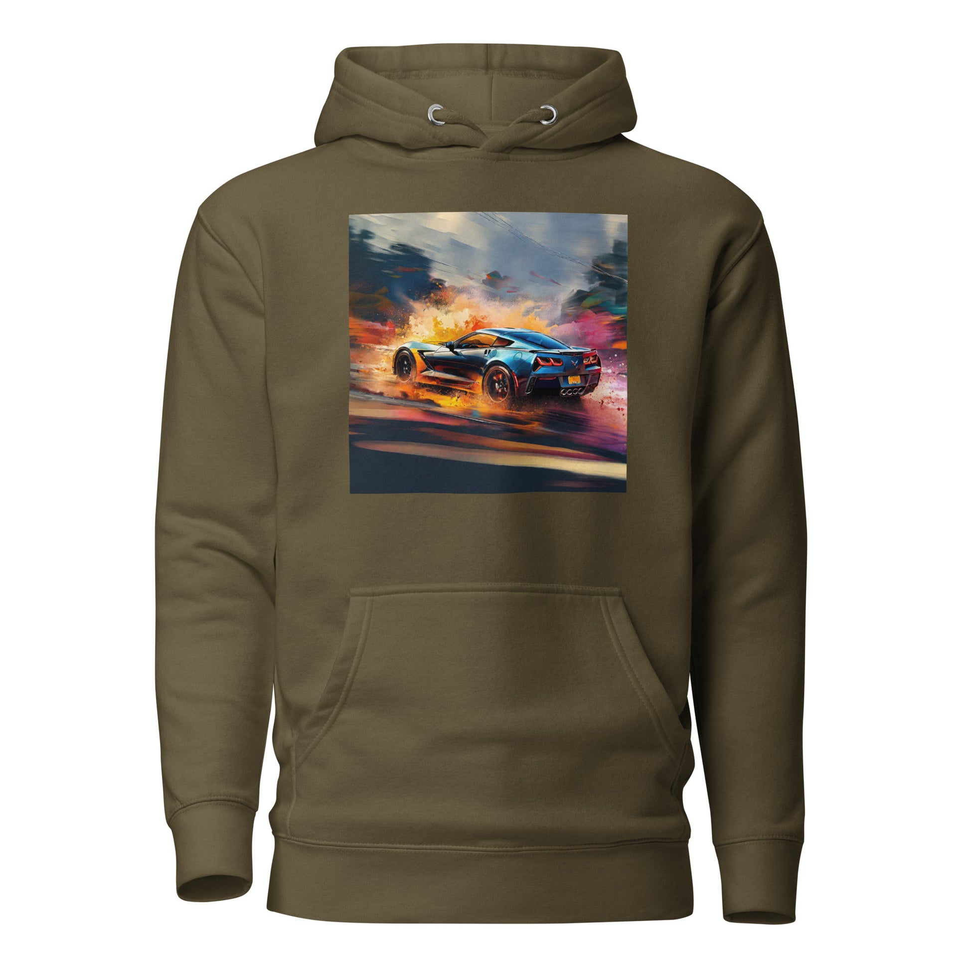 Colorful Corvette Men's Car Hoodie Military Green